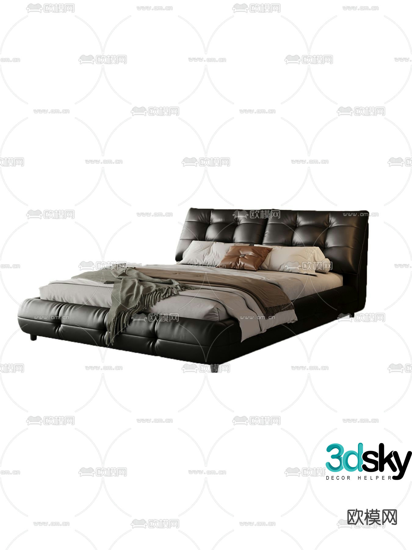 Leather double bed 3d model