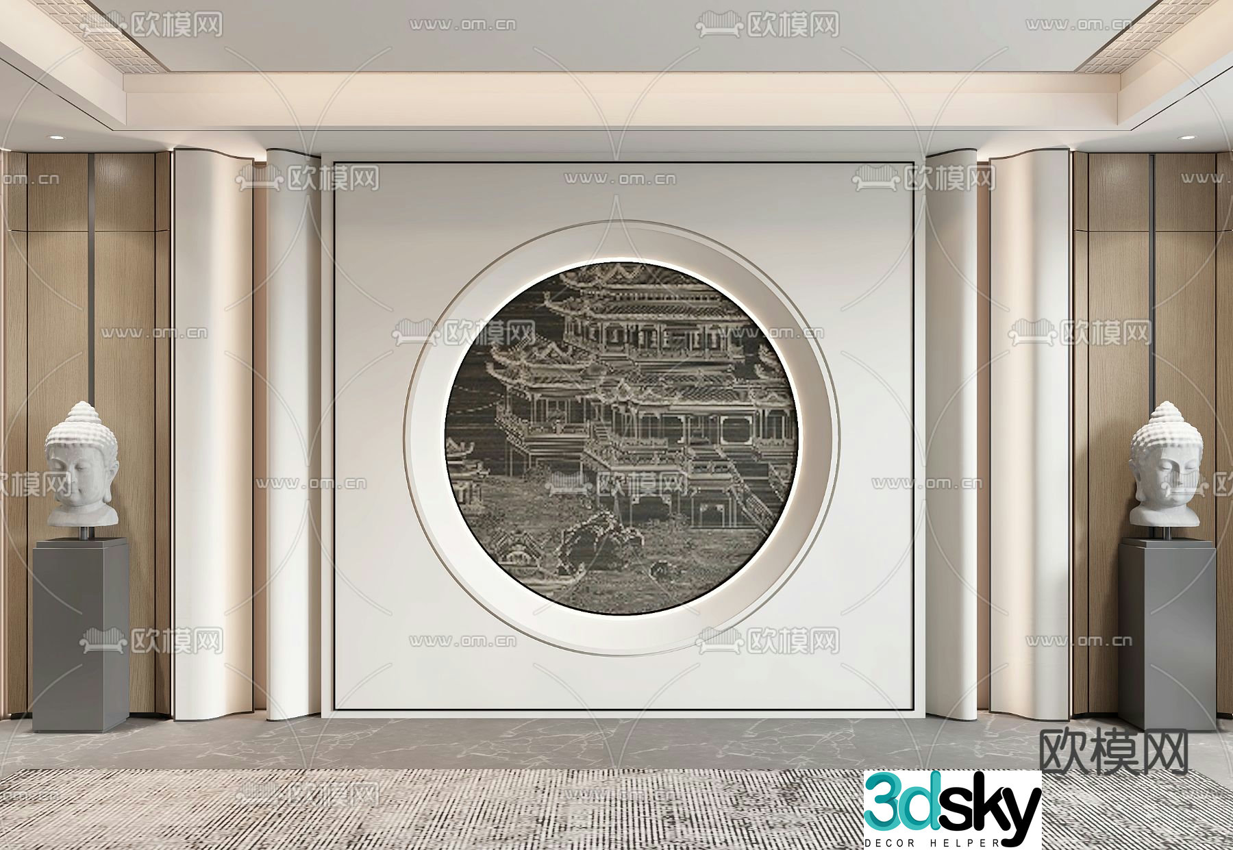 New Chinese style background wall sofa background 3d model