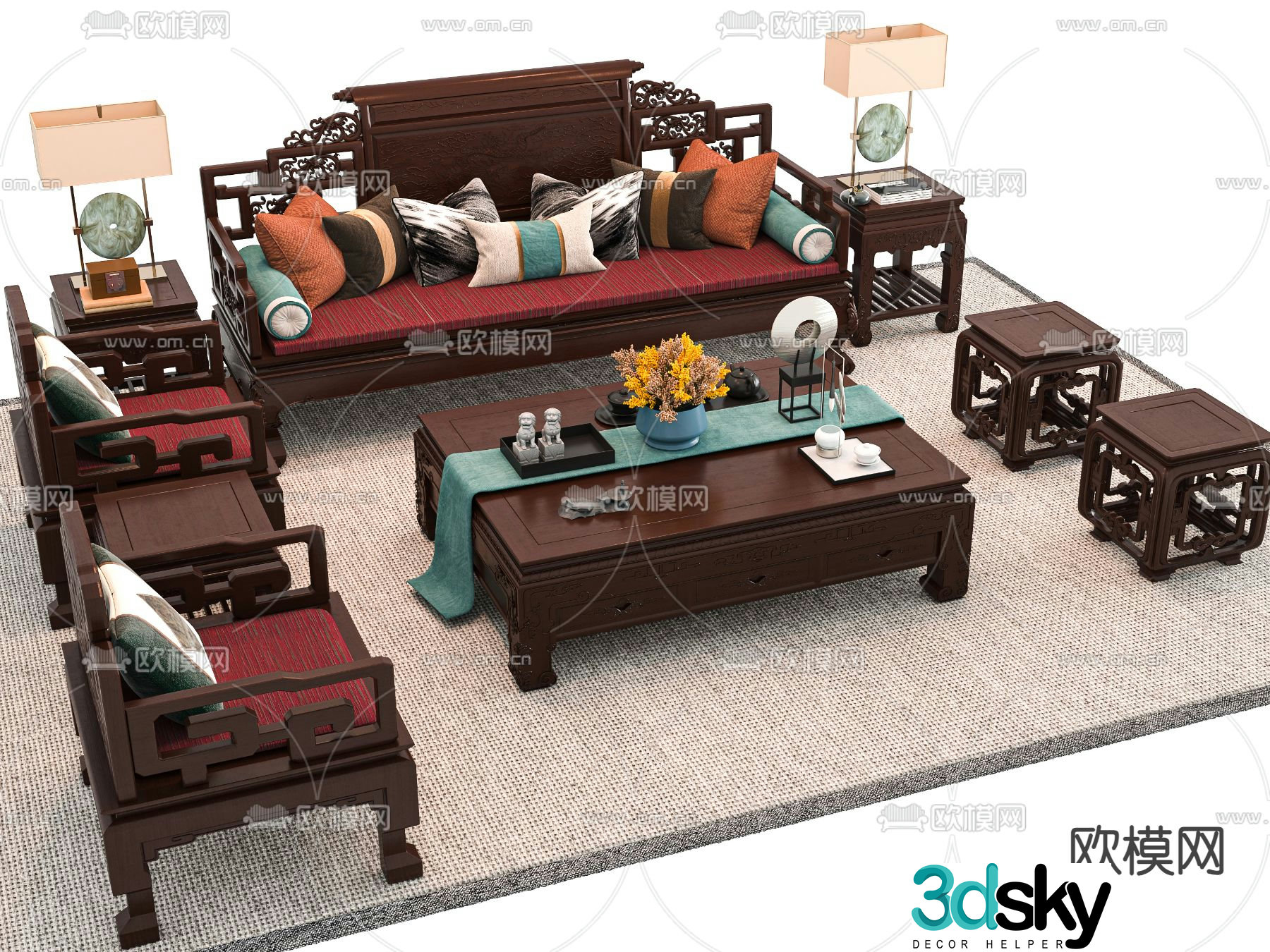 New Chinese style modular sofa 3d model