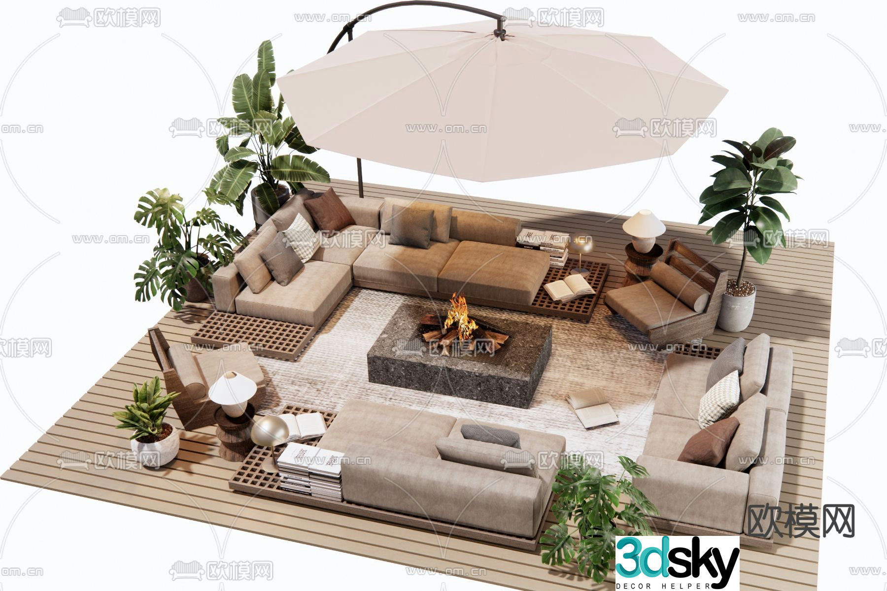 Wabi Sabi outdoor sofa log coffee table 3d model