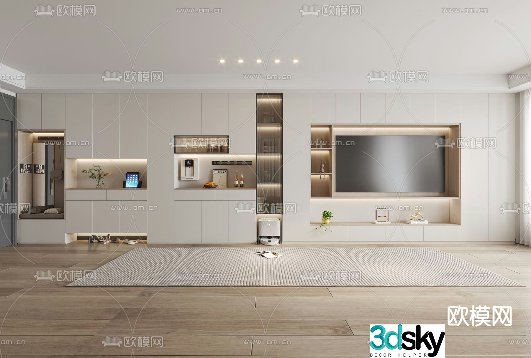 Cream style TV cabinet integrated cabinet 3D model