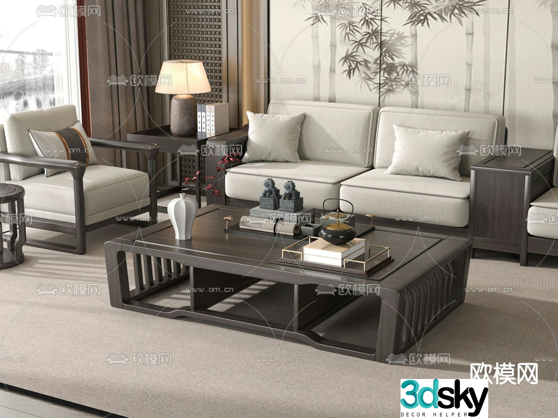 New Chinese style modular sofa 3d model