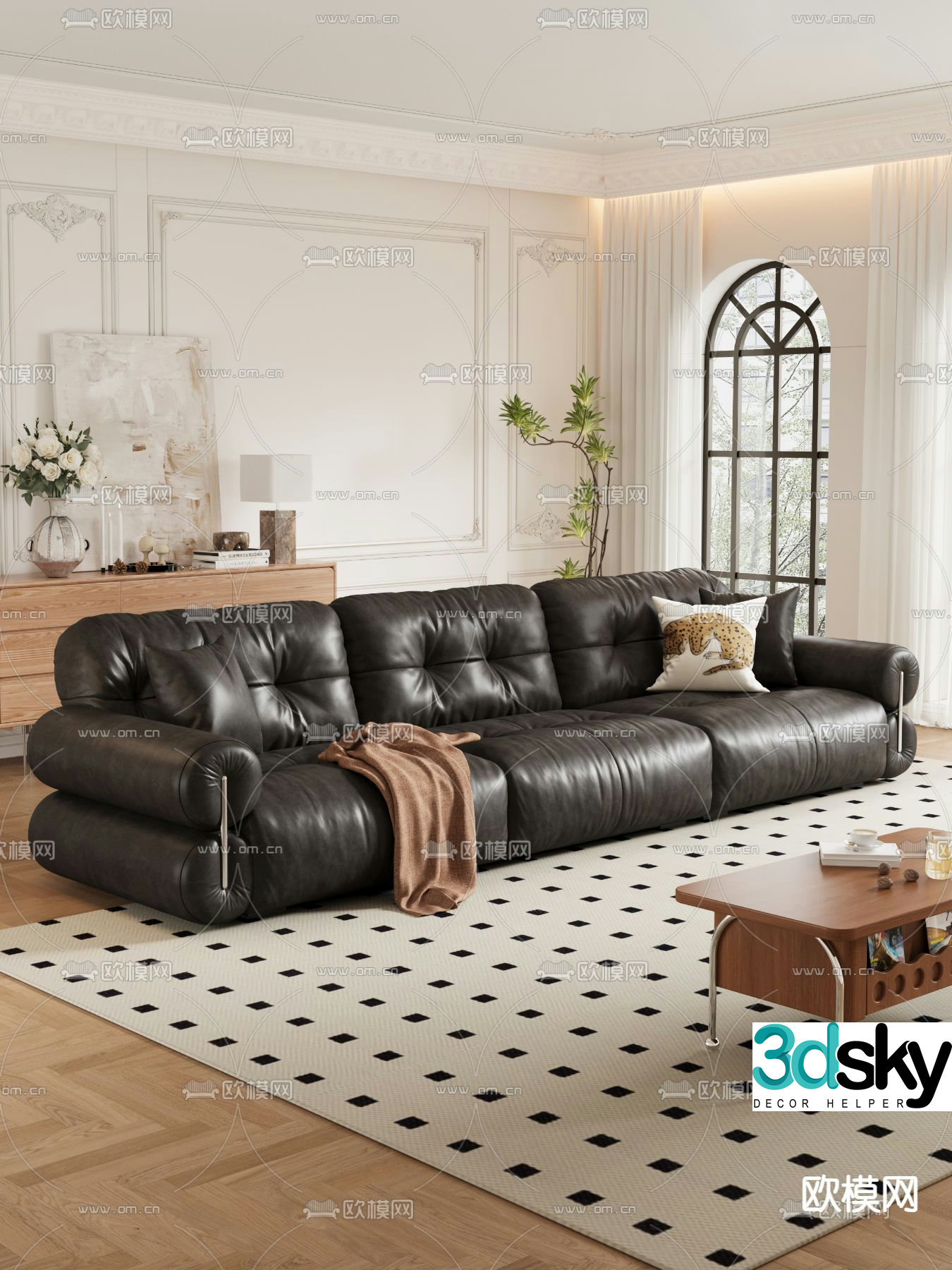 Three seater sofa leather sofa 3d model