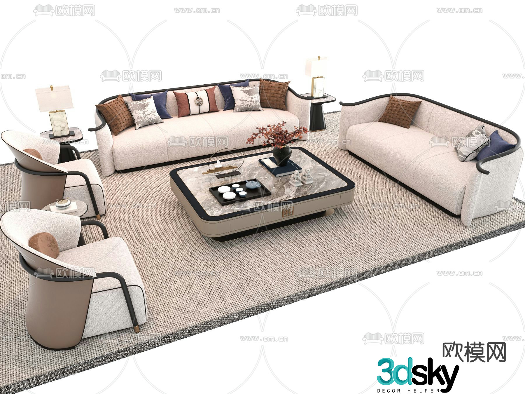 New Chinese style sofa set 3d model