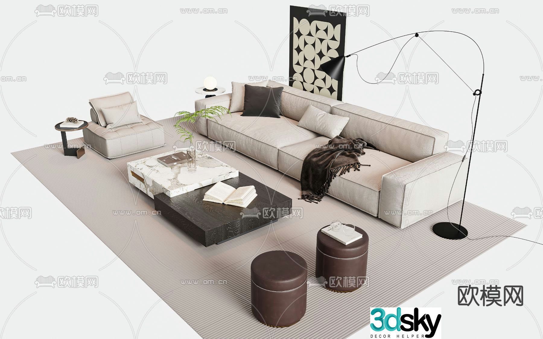 Modern sofa coffee table multi-person sofa 3d model