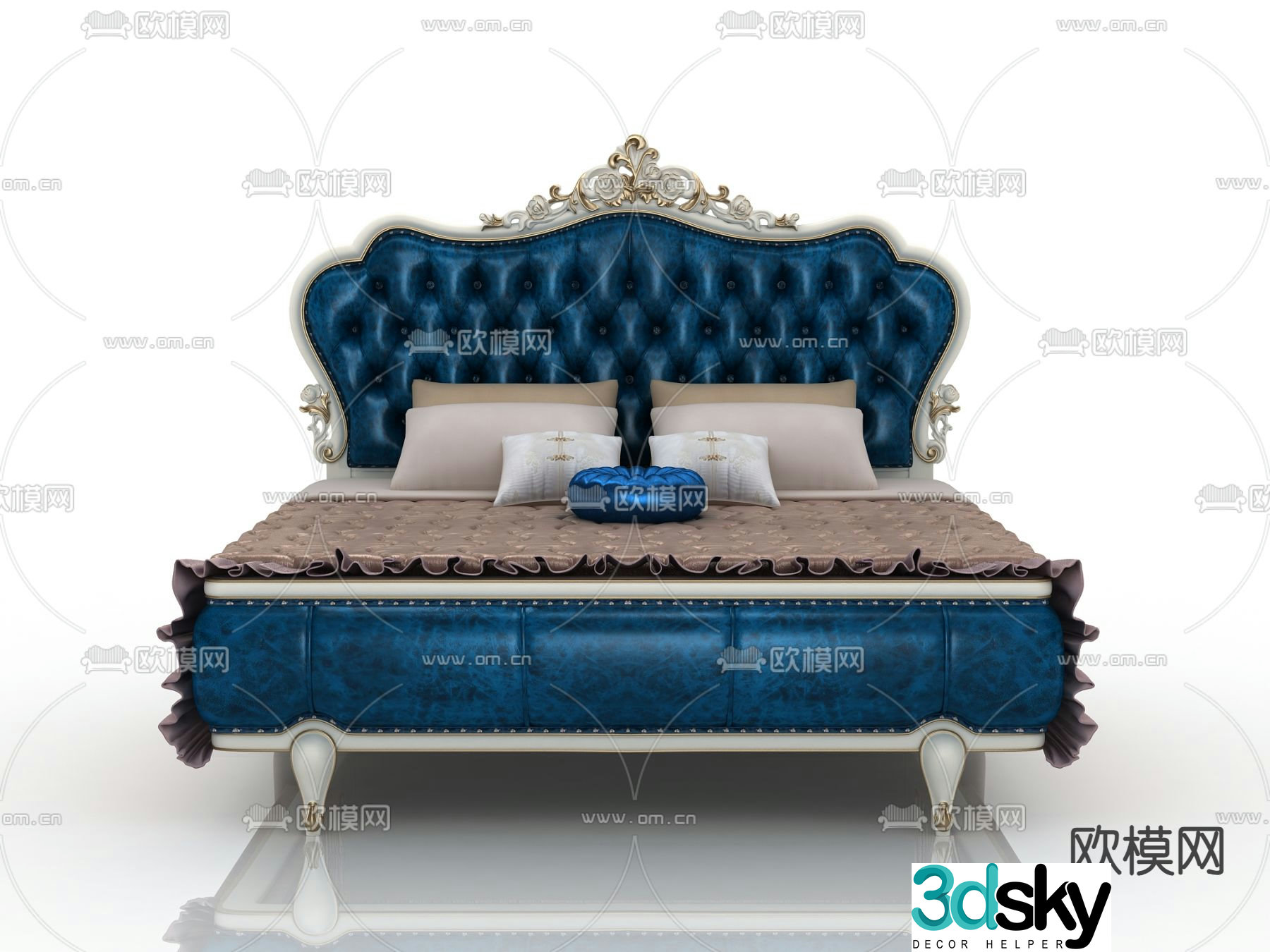 Simple European double bed 3d model