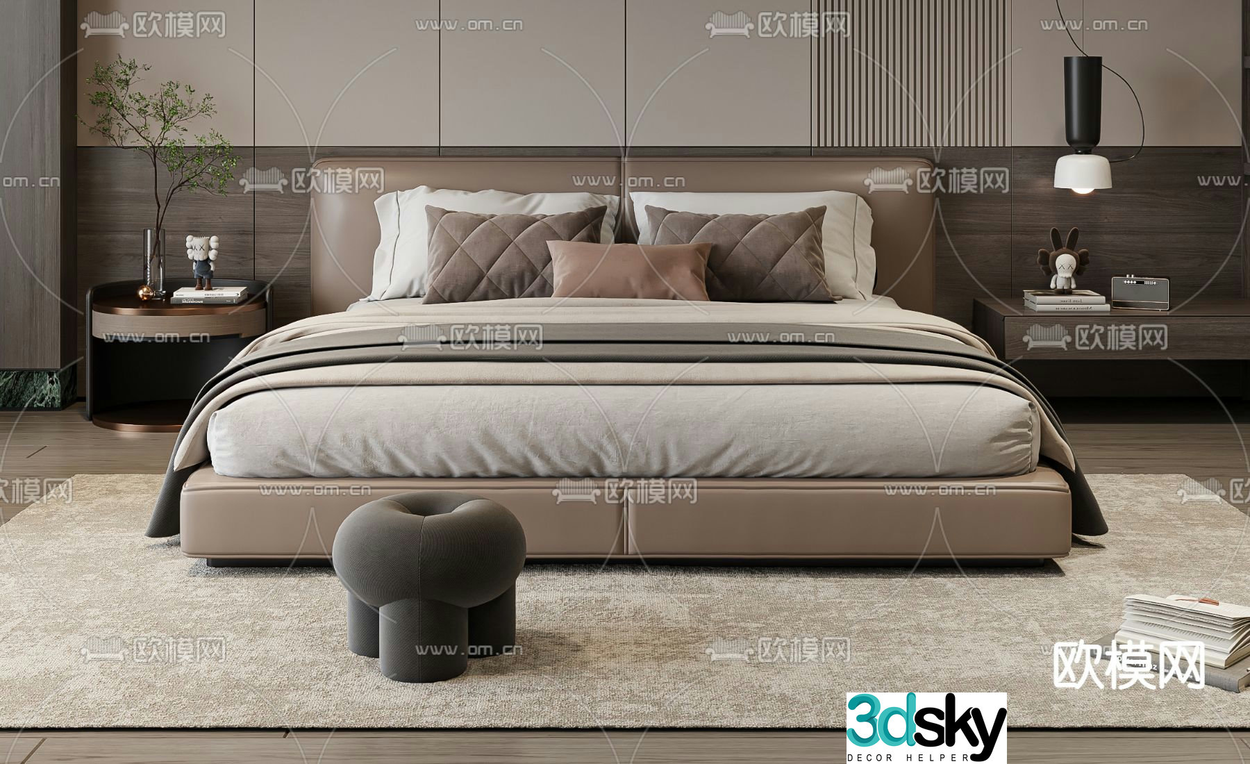 modern double bed 3d model