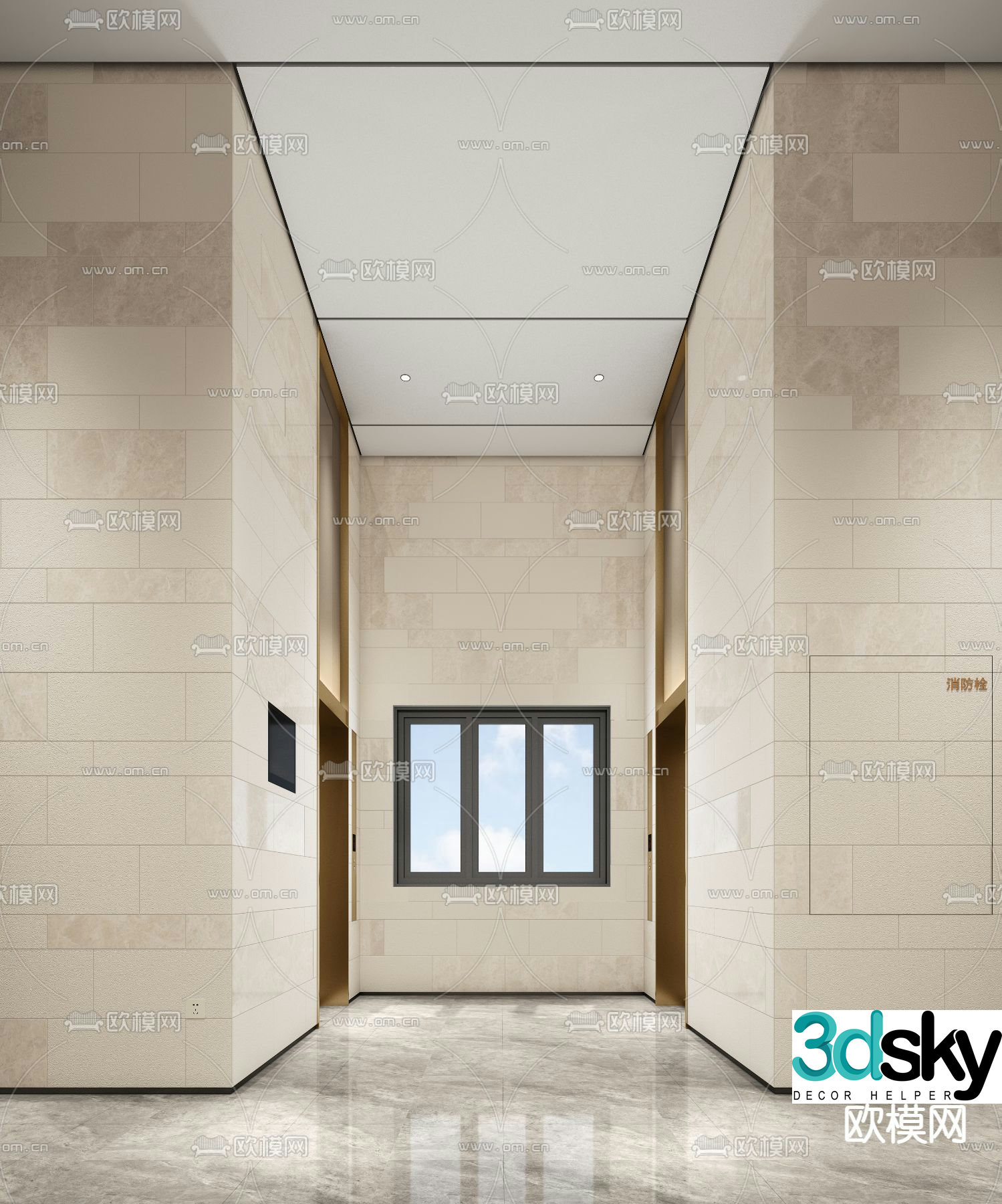 Modern elevator hall 3d model