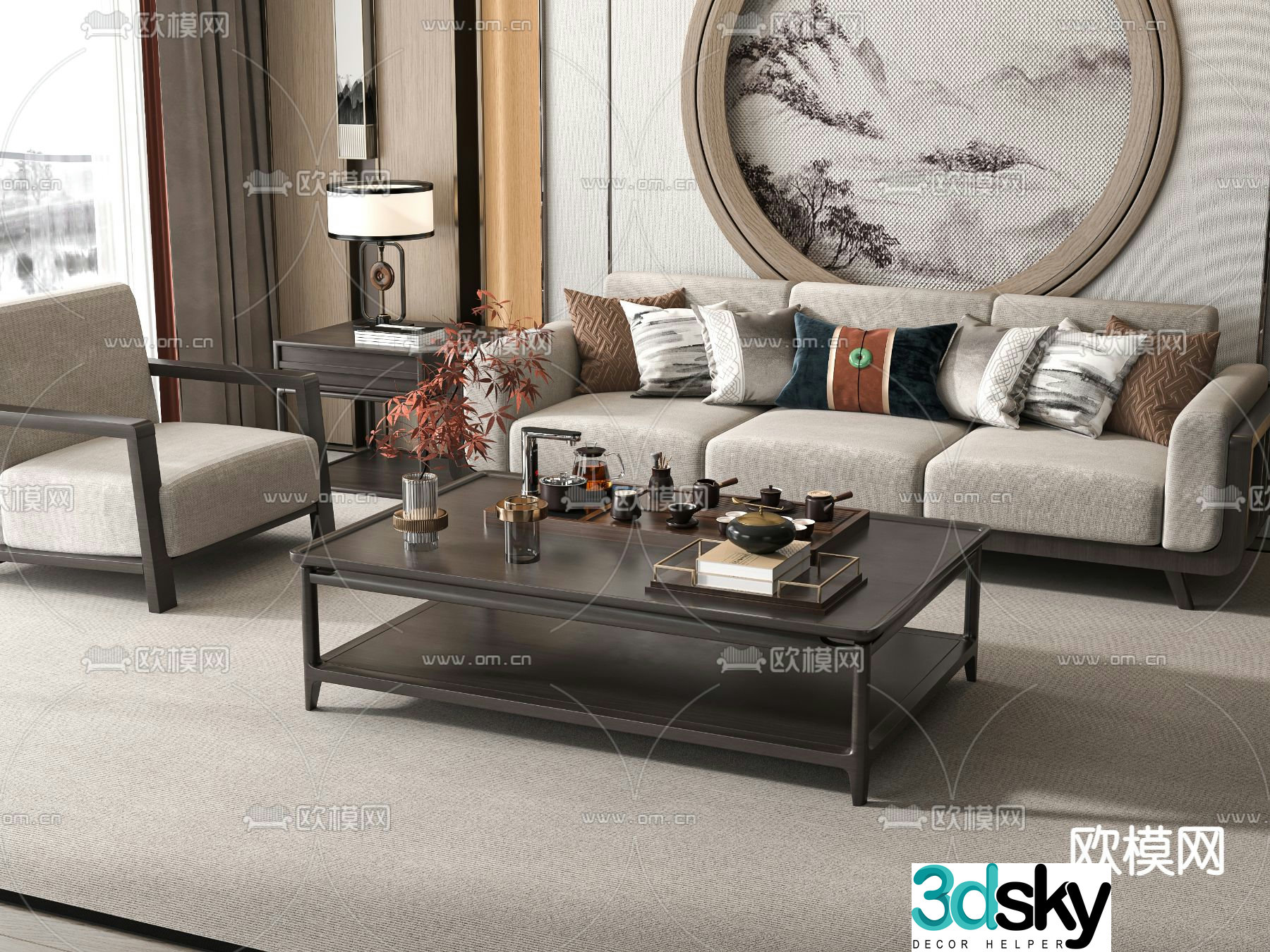 New Chinese style modular sofa 3d model
