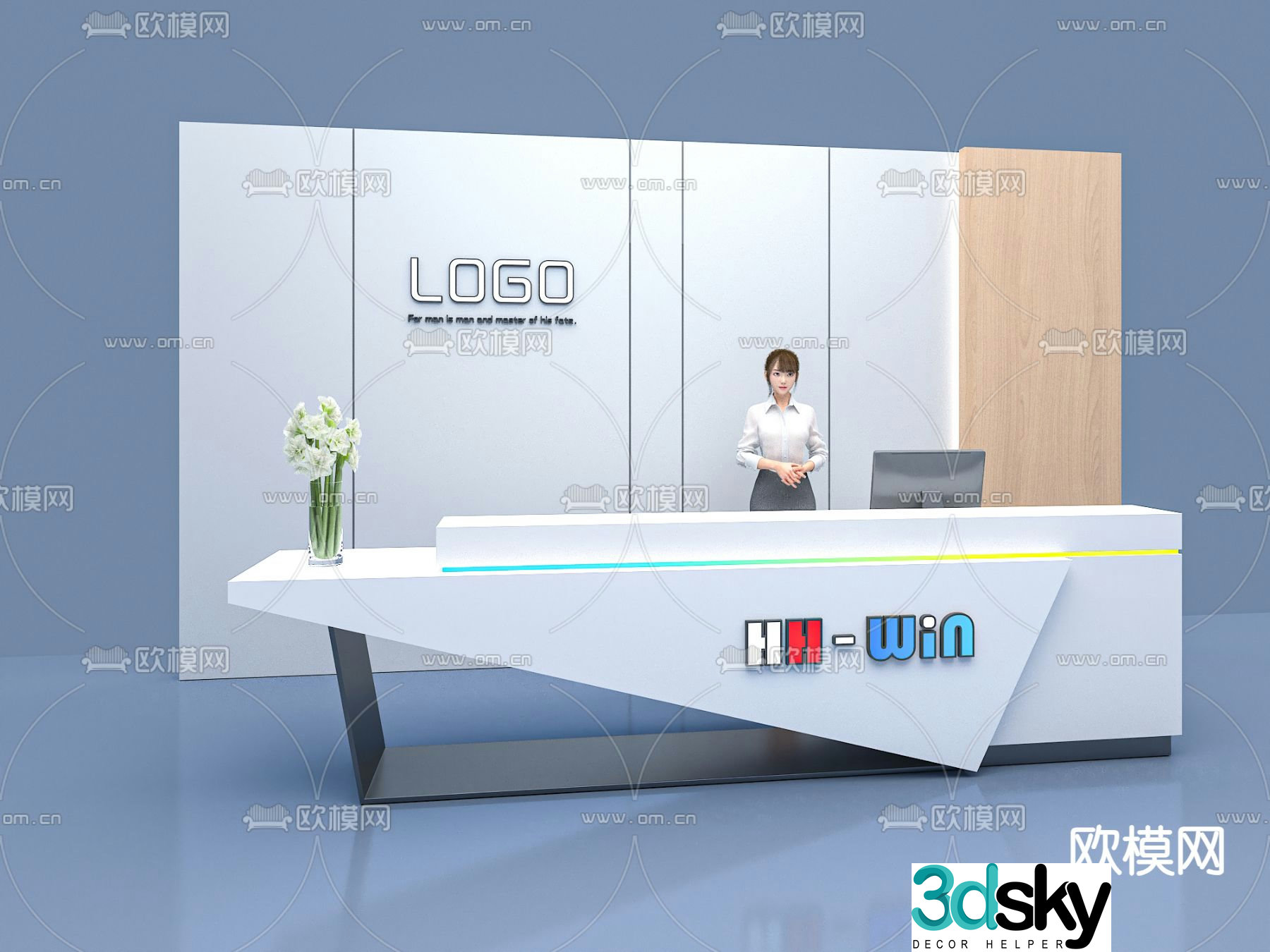 Front desk reception desk bar 3d model