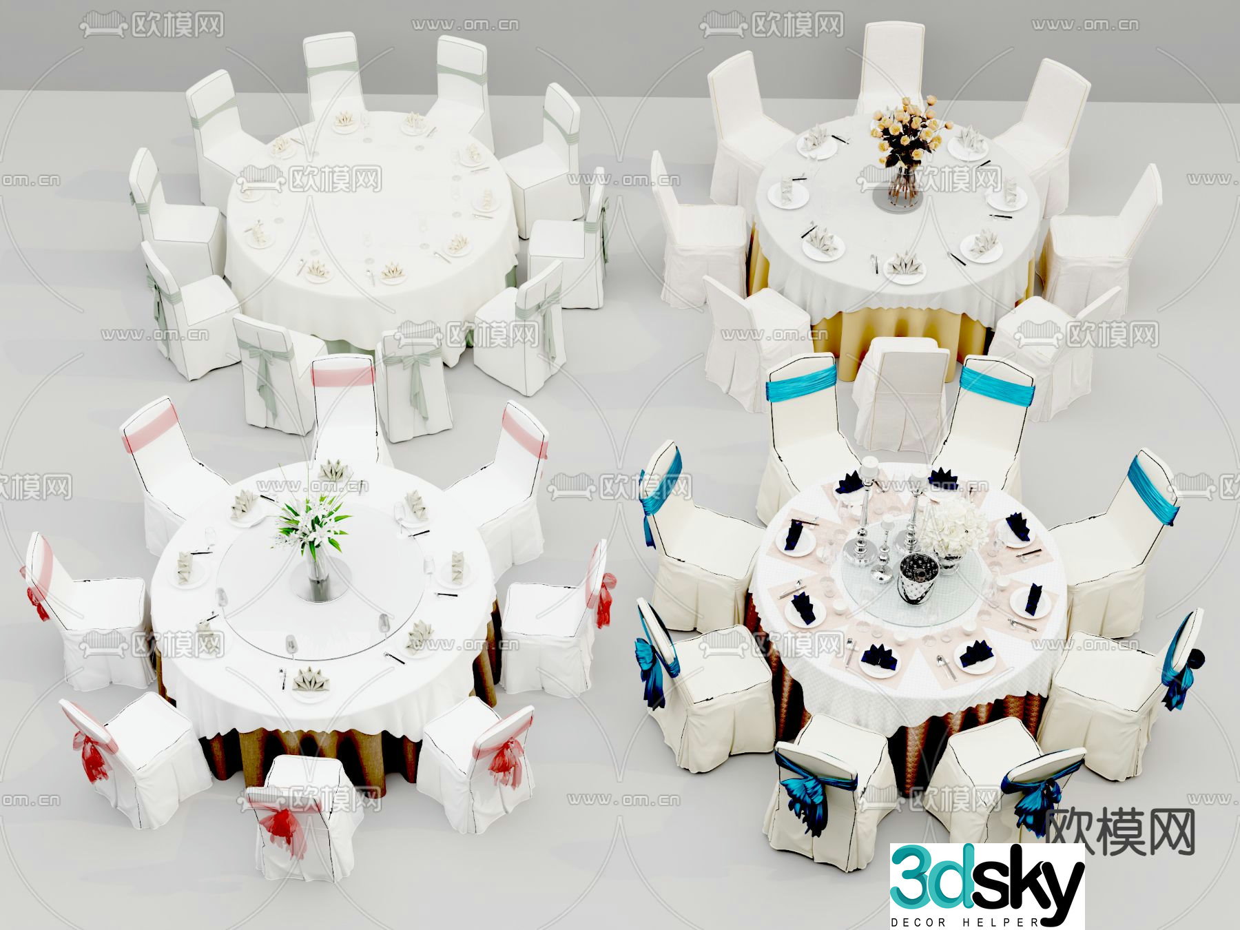 Banquet hall tables and chairs wedding banquet tables and chairs 3d model