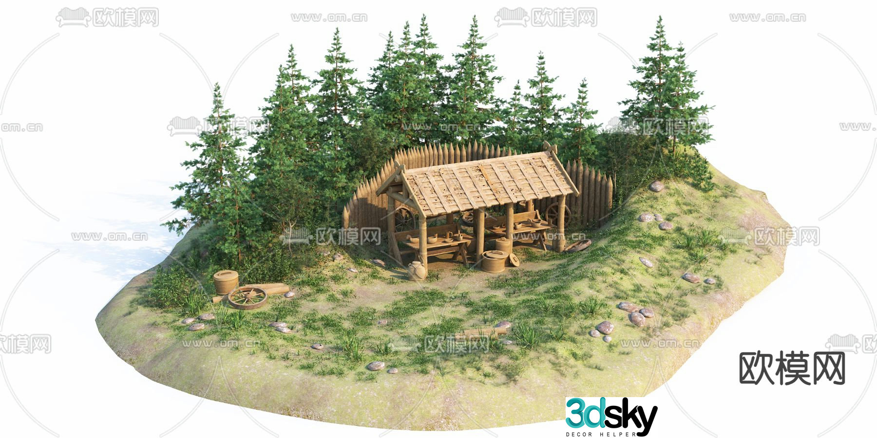 Game scene tea shop landscape 3d model