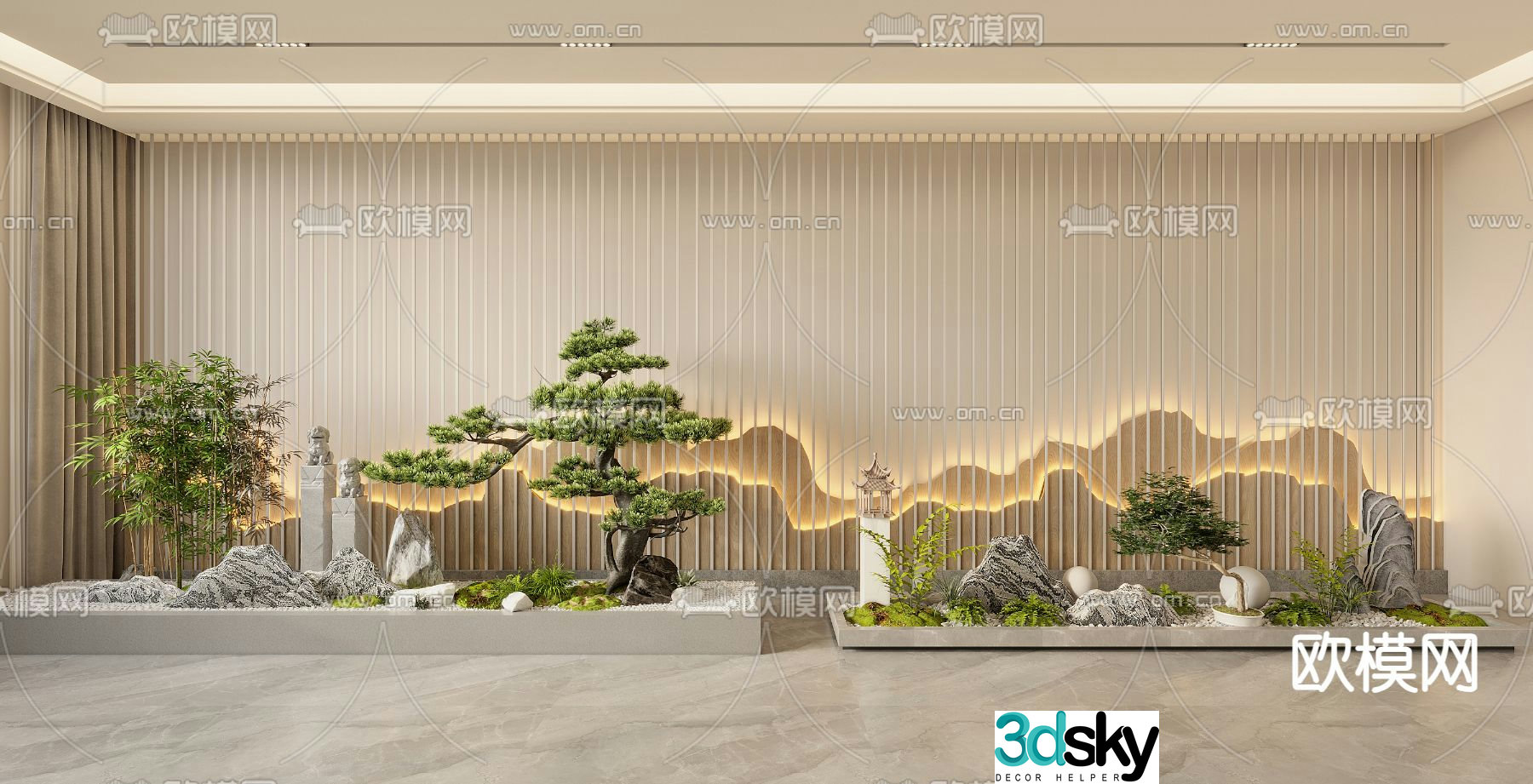 Indoor landscape pine tree landscaping 3d model