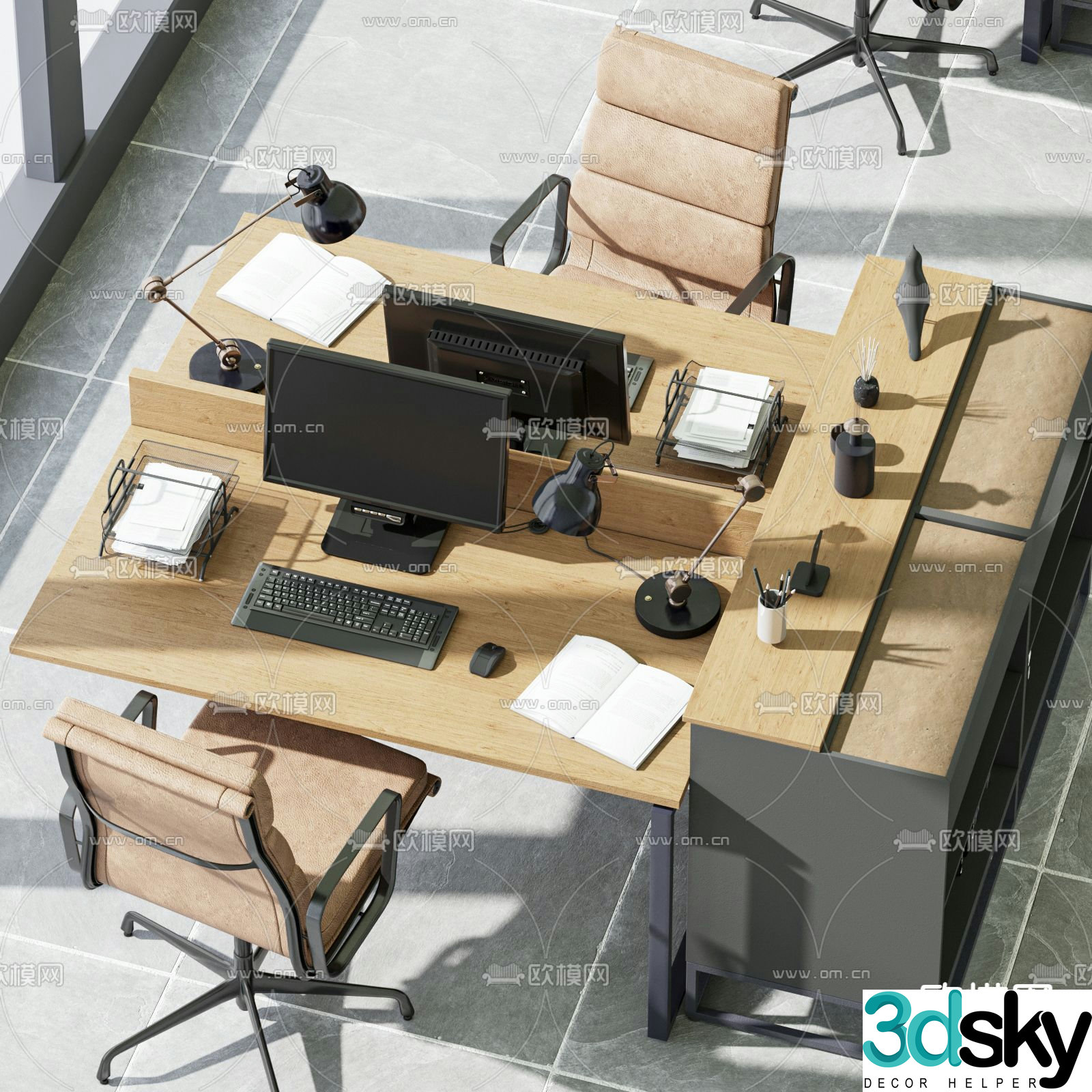 Staff desk card space desk 3D model