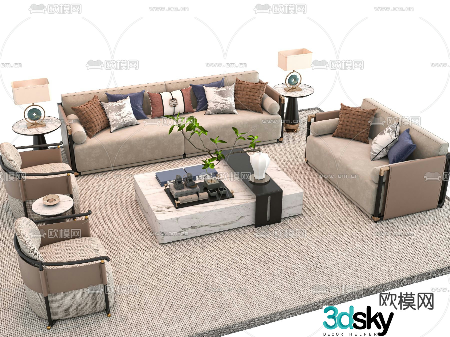 New Chinese style modular sofa 3d model