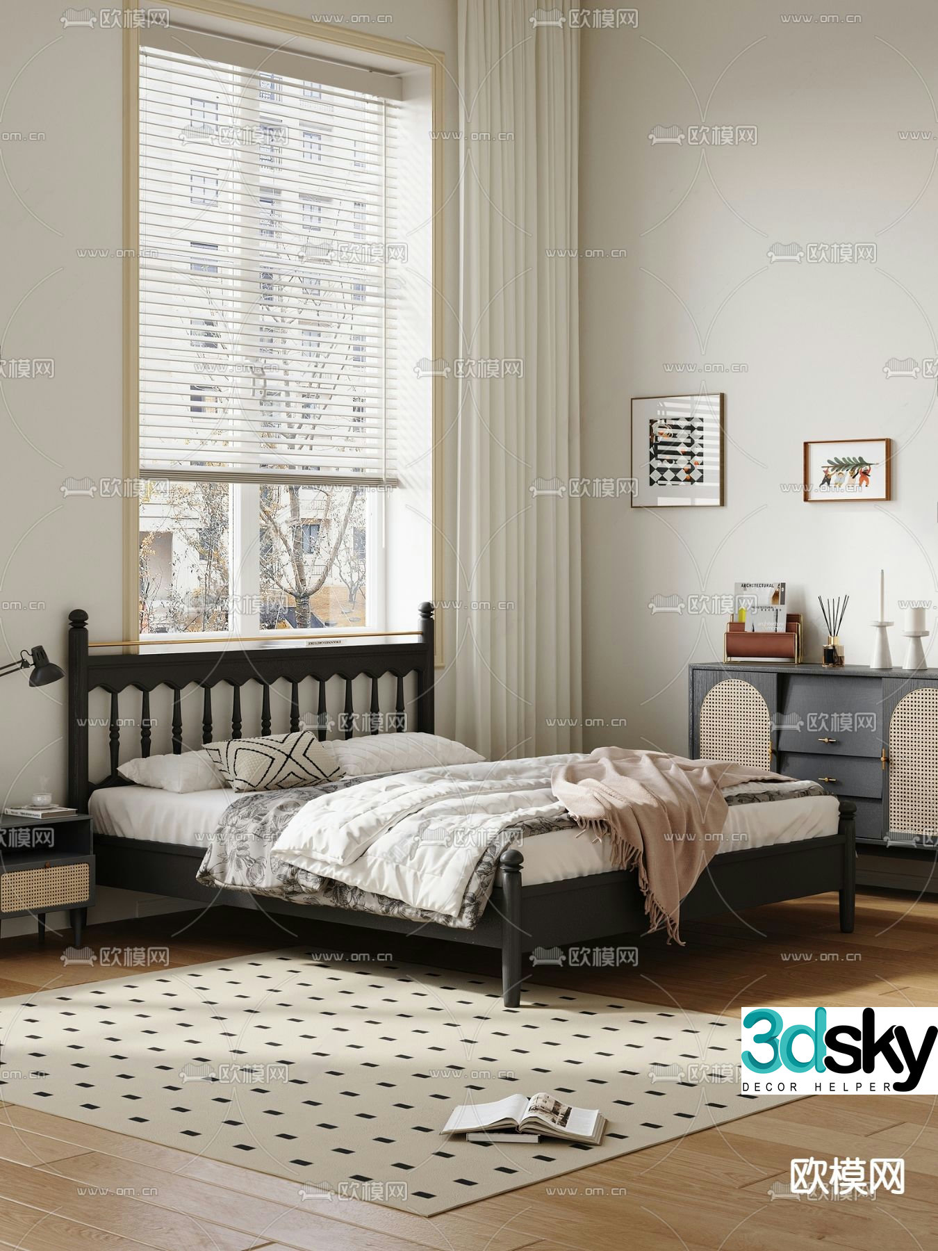 French double bed 3d model