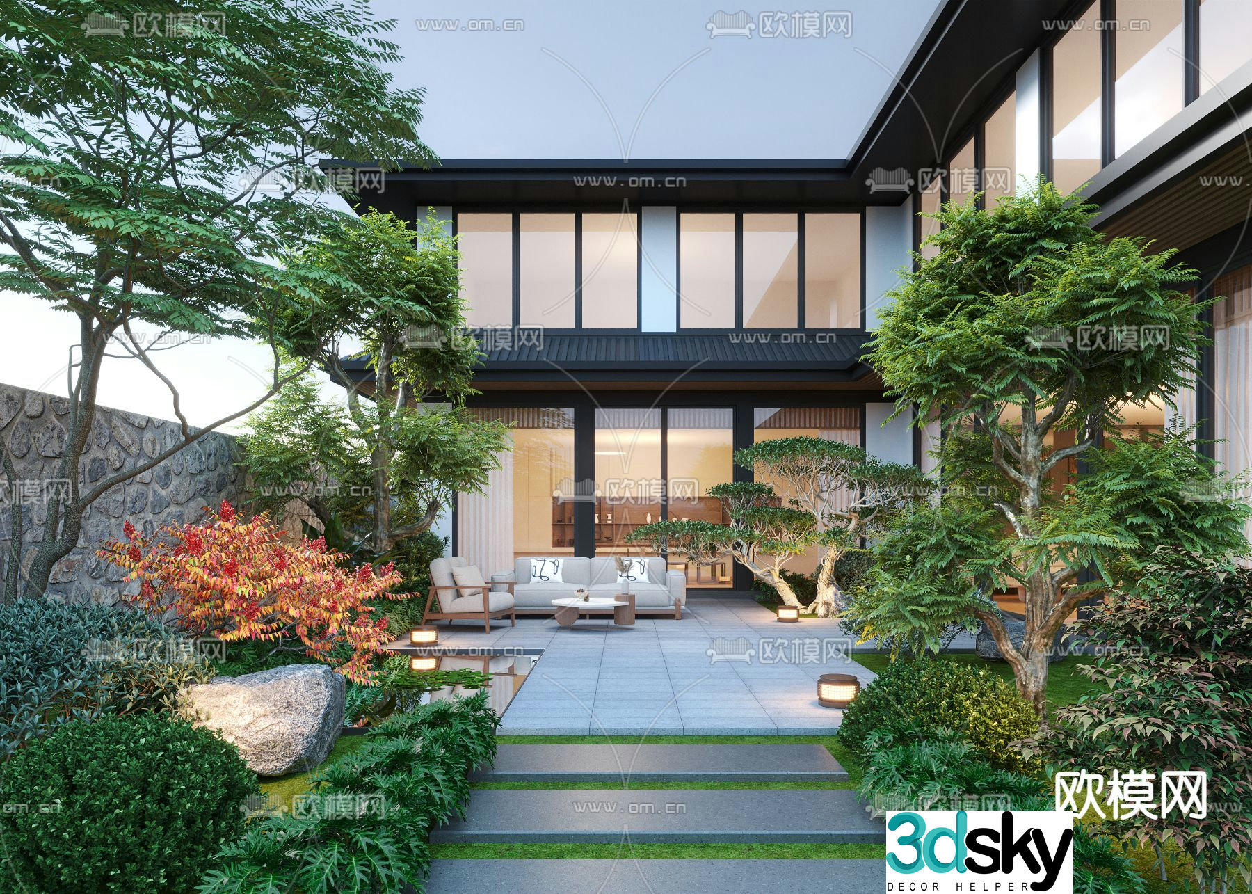 Home courtyard villa courtyard 3d model