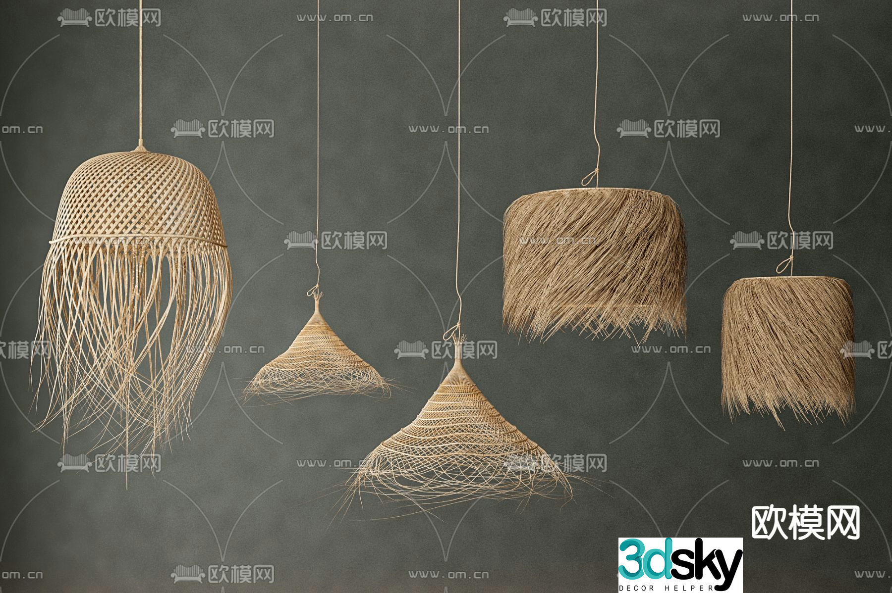 Wasabi Chandelier straw styling lamp 3d model