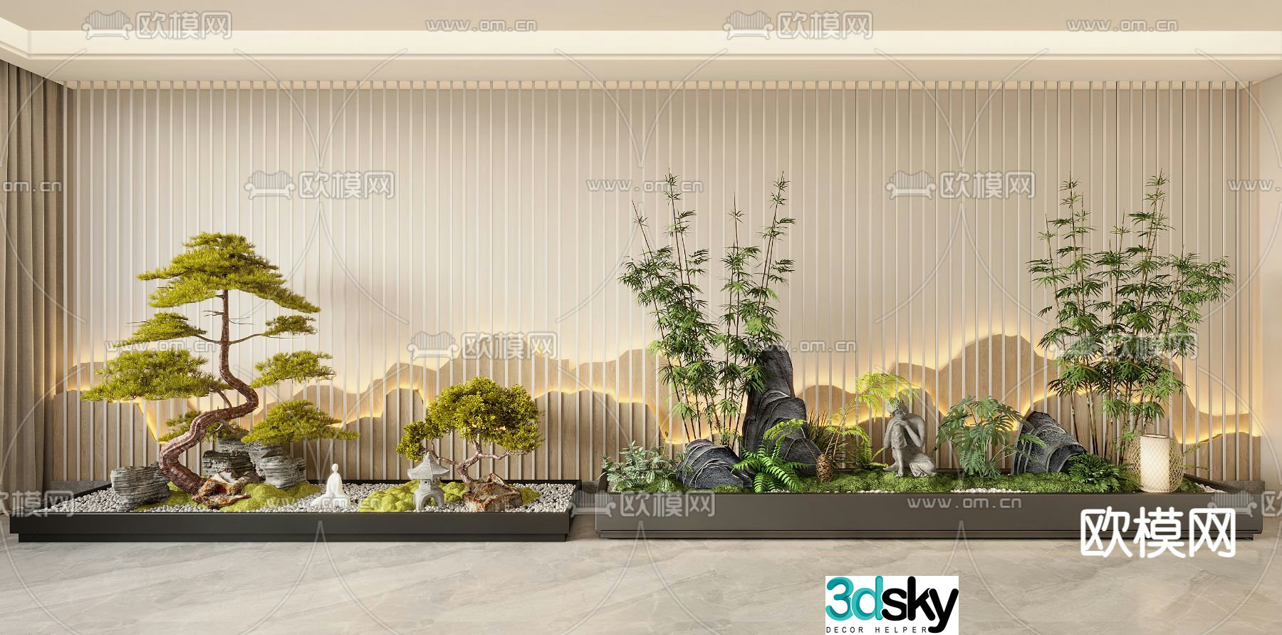 Indoor landscape bamboo landscaping 3d model