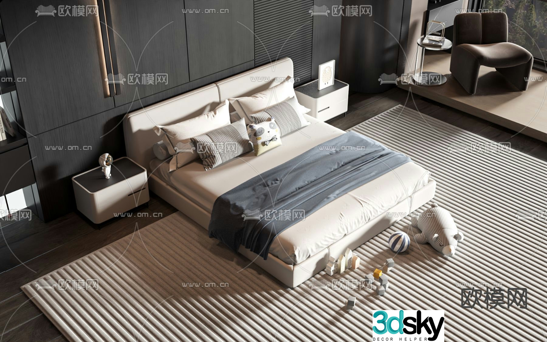 Modern double bed 3d model