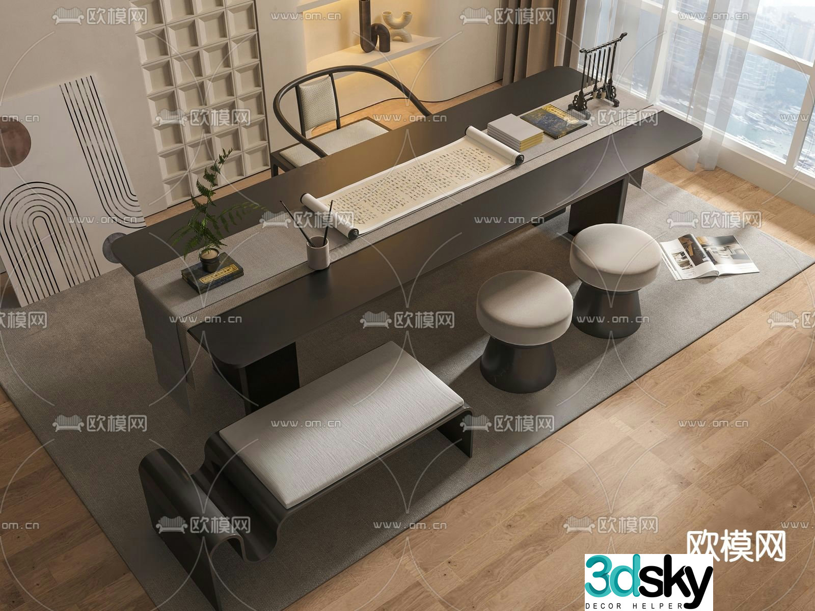 New Chinese style desk writing desk 3d model