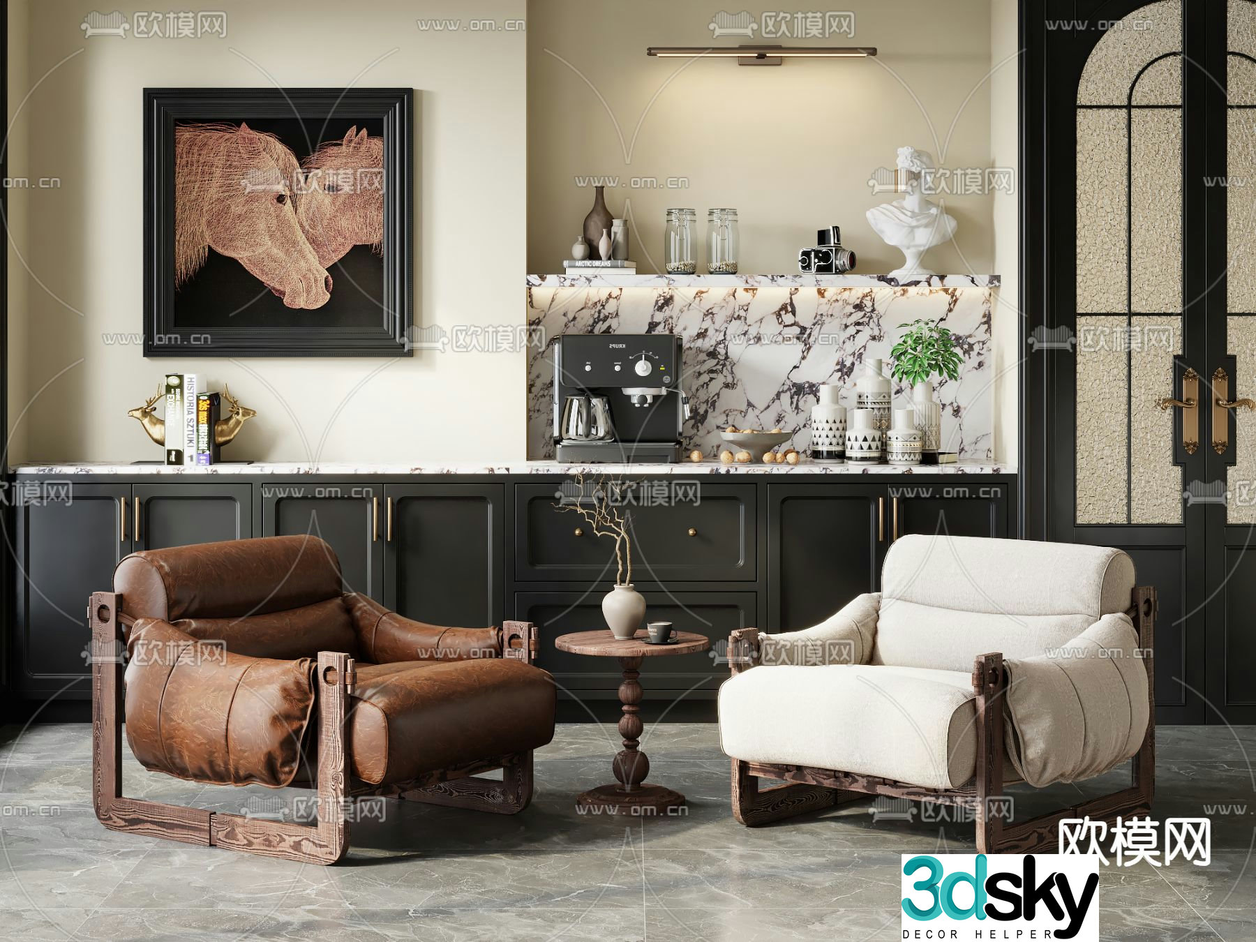 Medieval style leisure chair leather chair 3d model