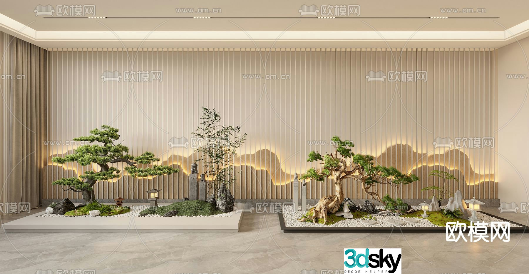 New Chinese style indoor landscaping 3D model