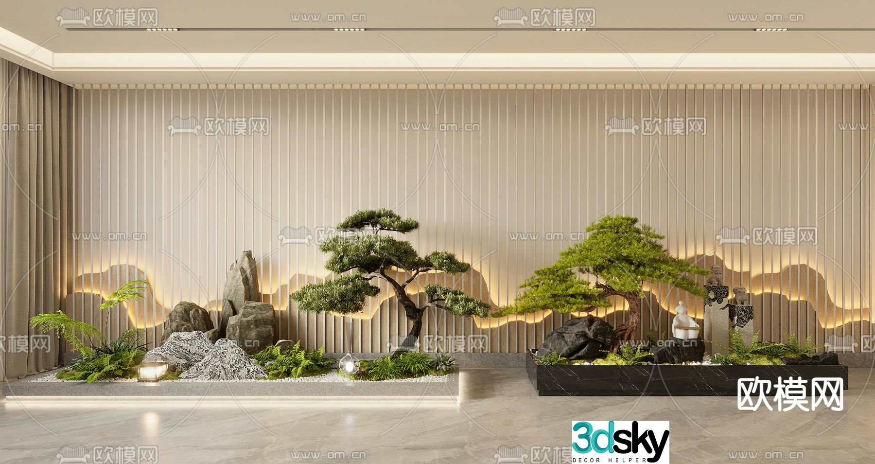 New Chinese style indoor landscape 3D model