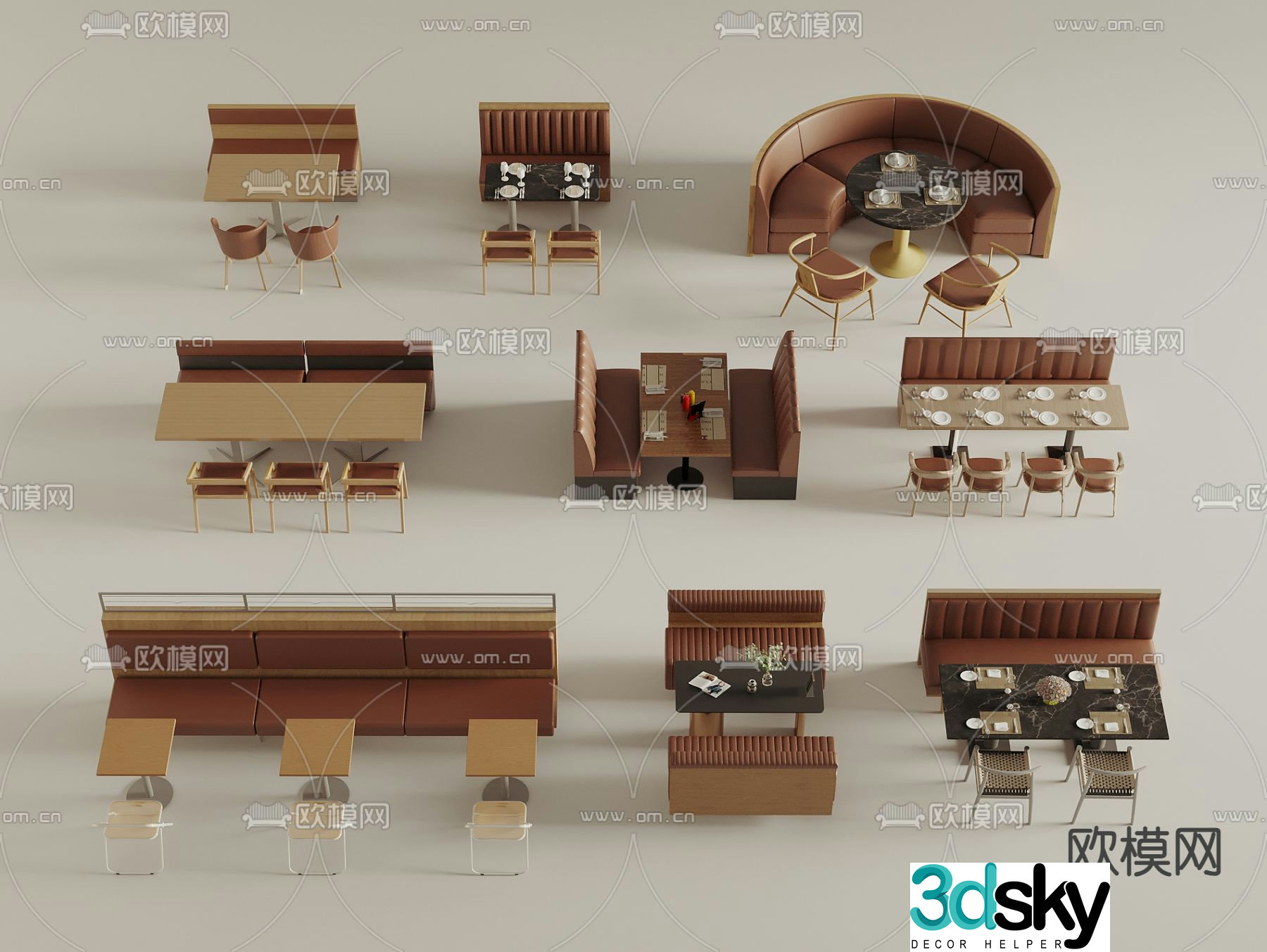 Card seat dining table and chairs restaurant card seat curved card seat 3D model