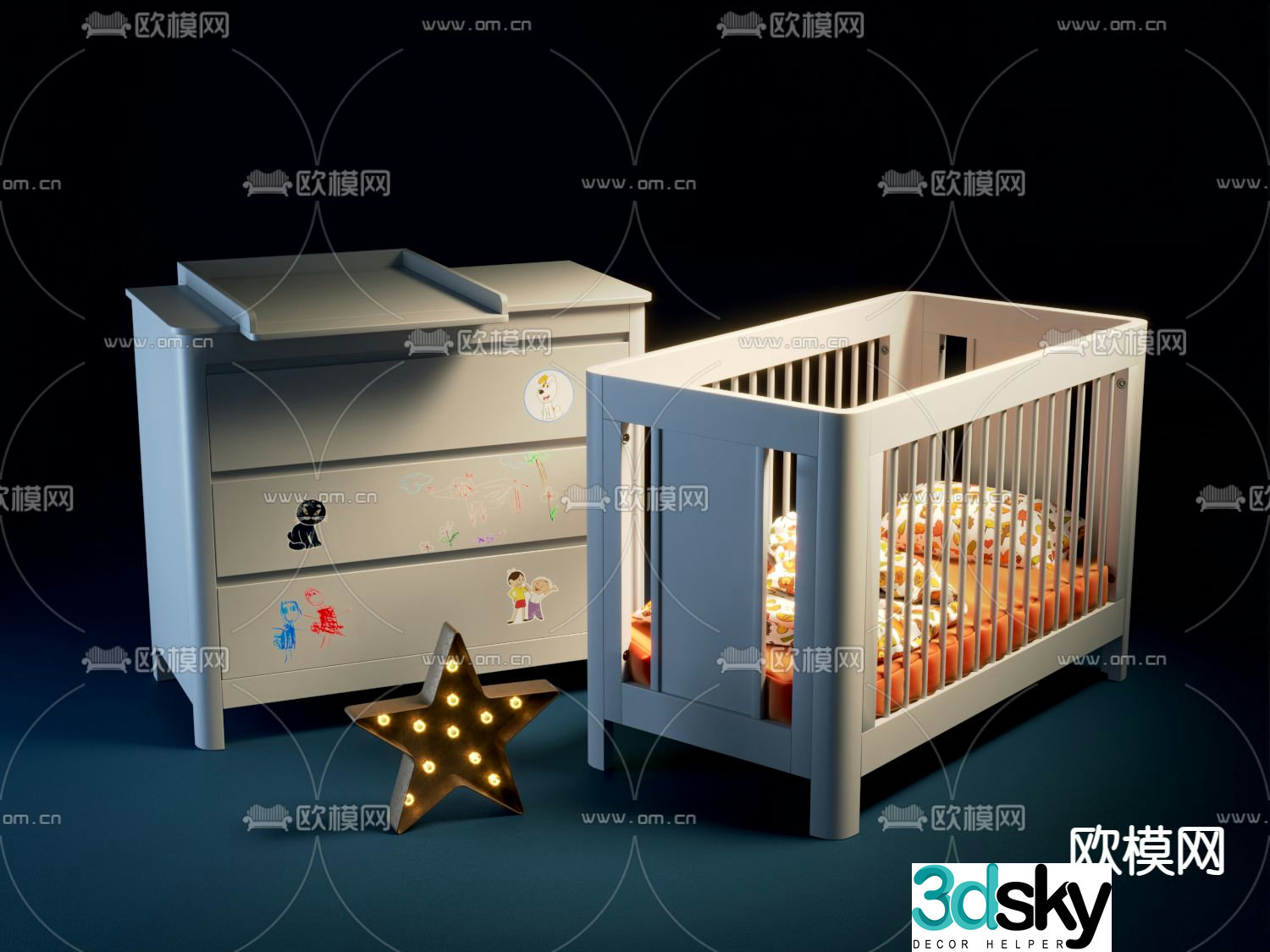 crib guardrail bed fence bed 3d model