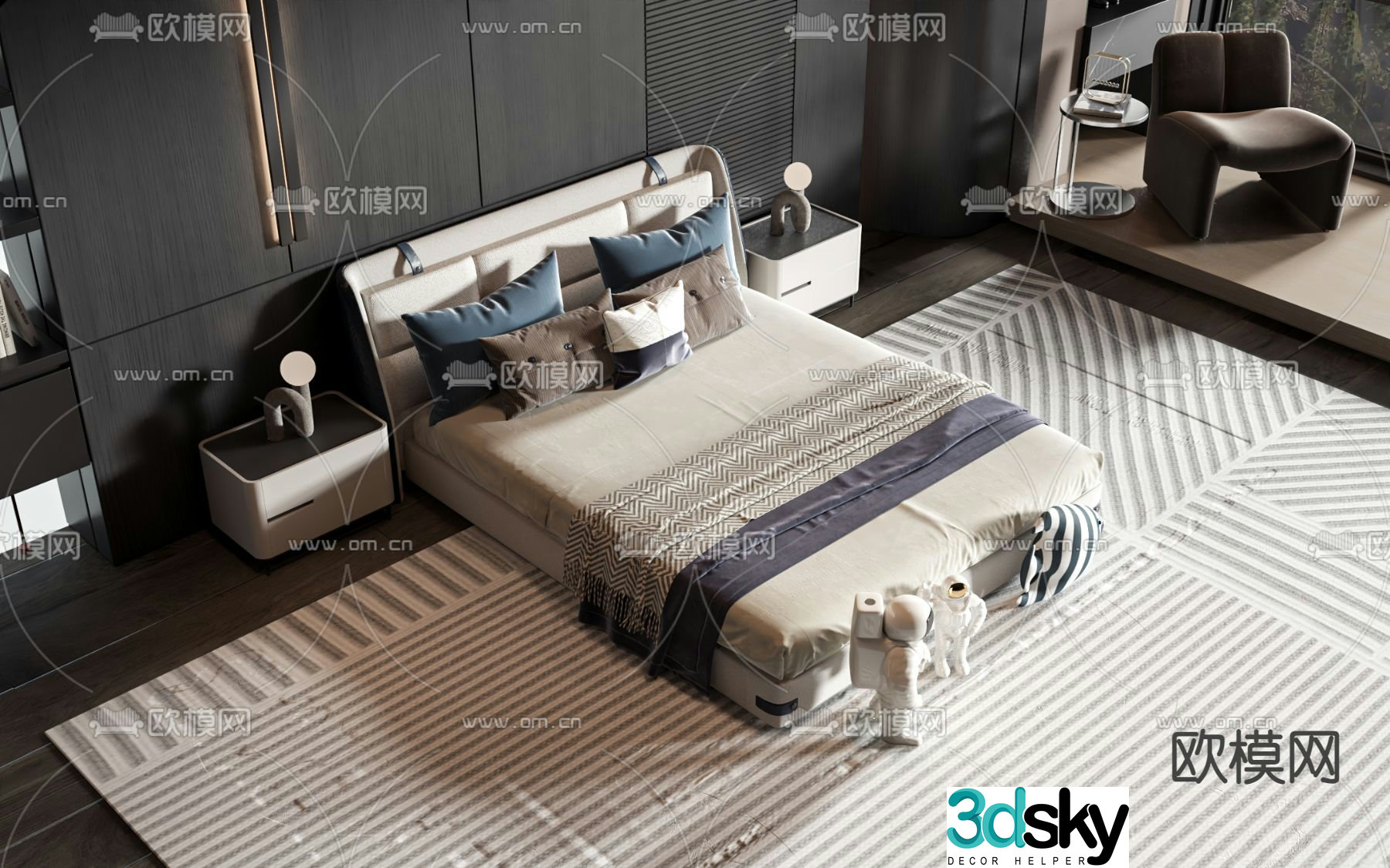 Modern double bed 3d model