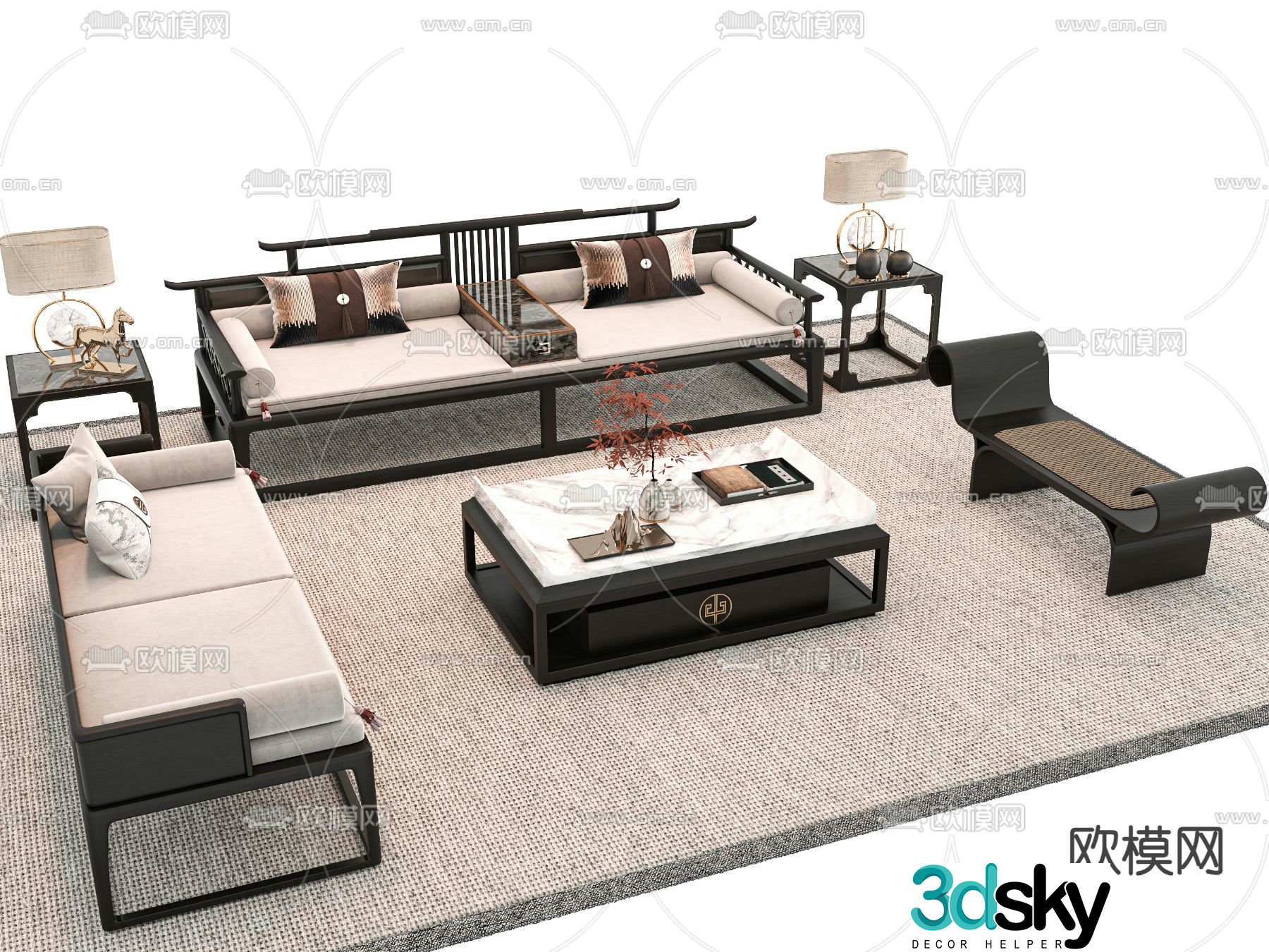 New Chinese style sofa set 3d model