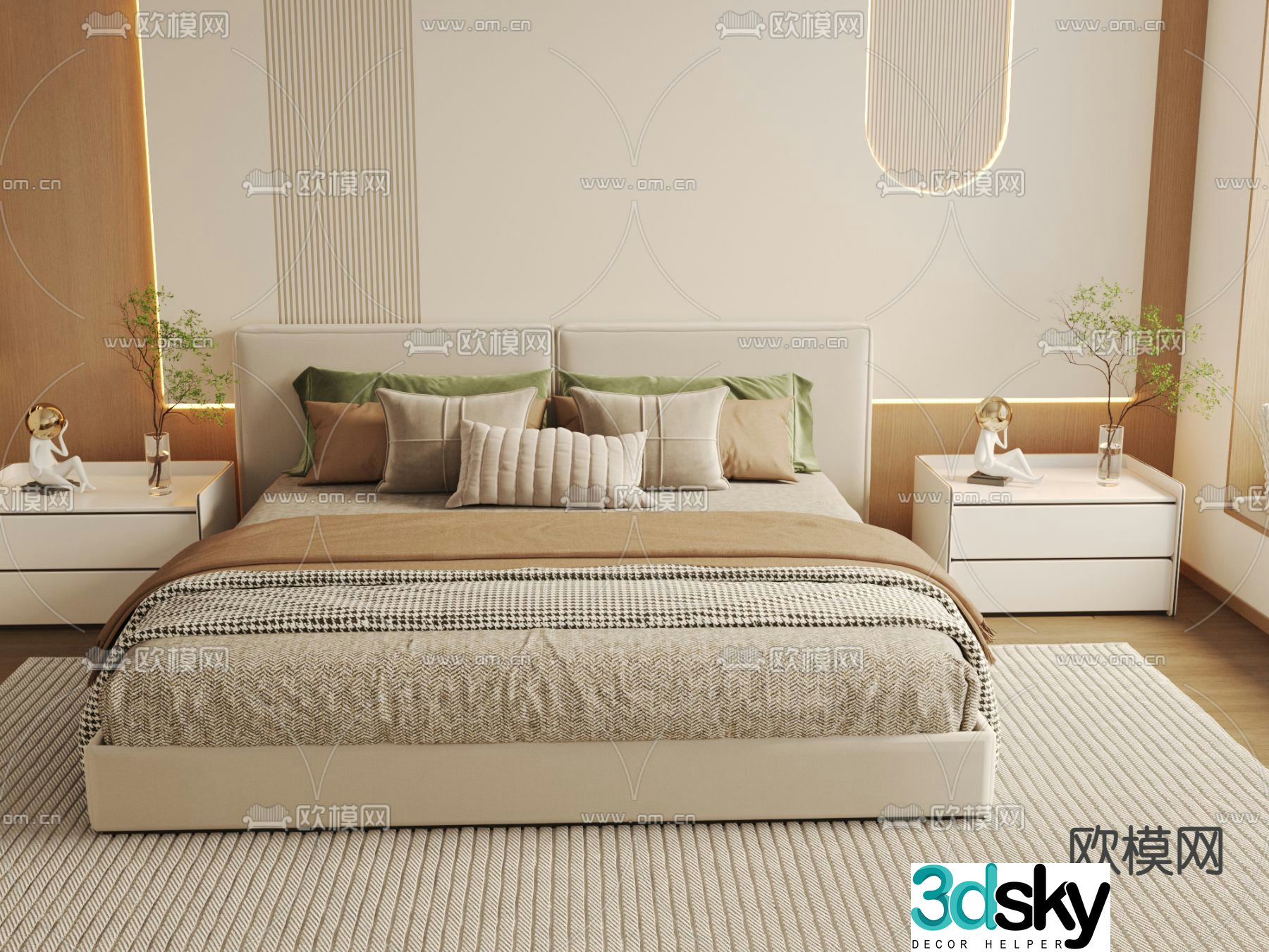 Cream style double bed 3d model