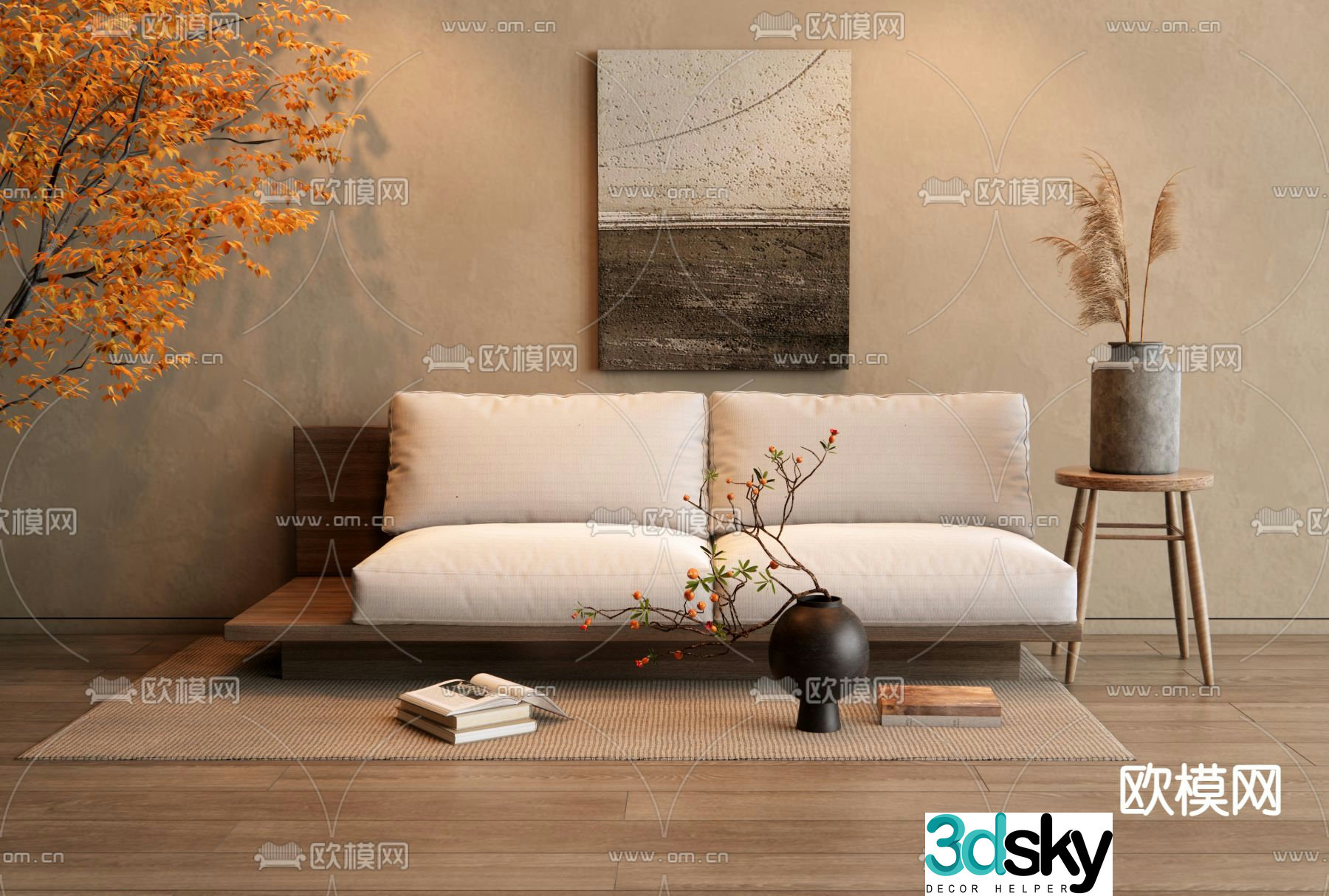 Wabi-sabi style double sofa 3d model