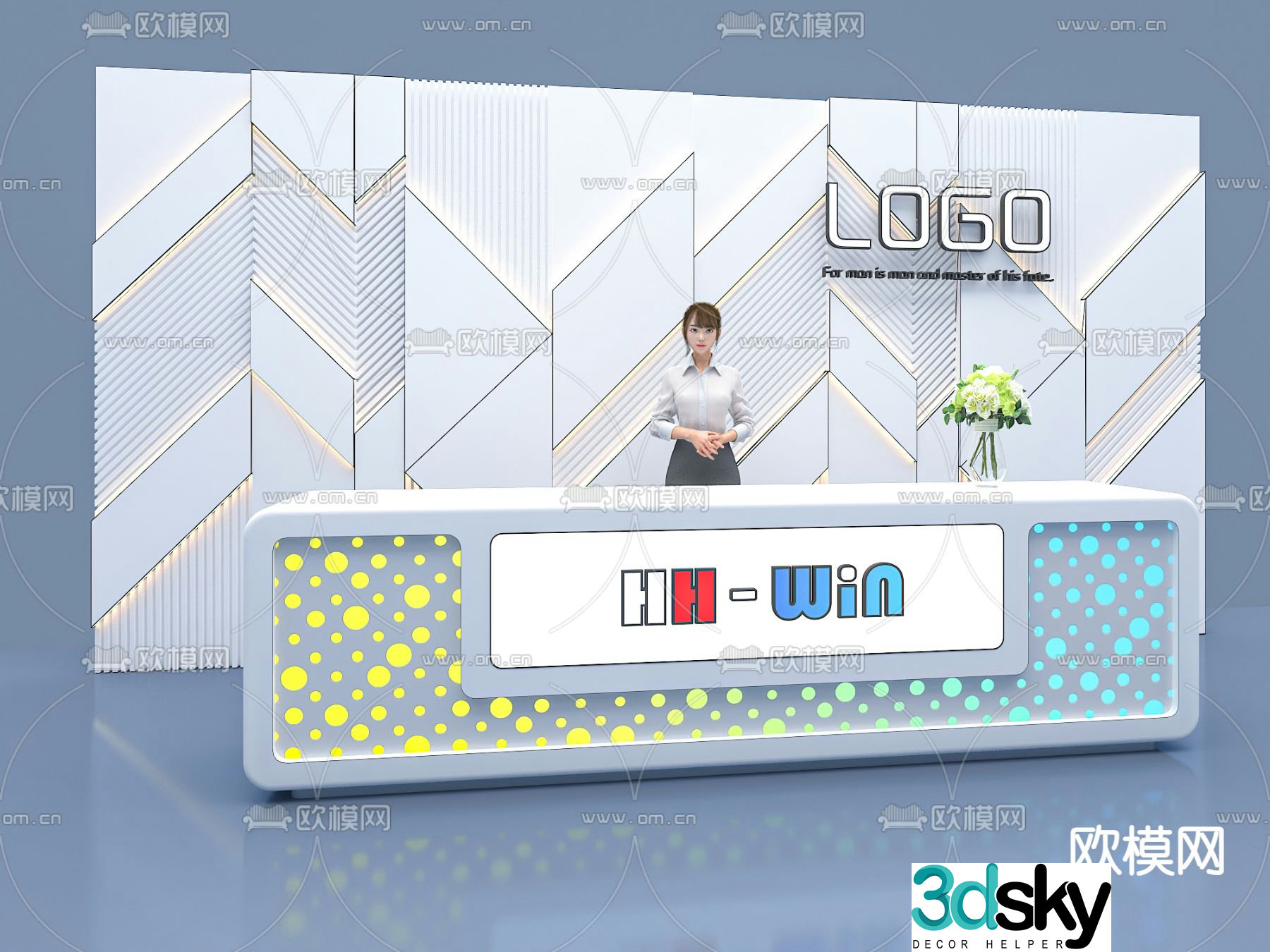 Front desk reception desk information desk 3d model
