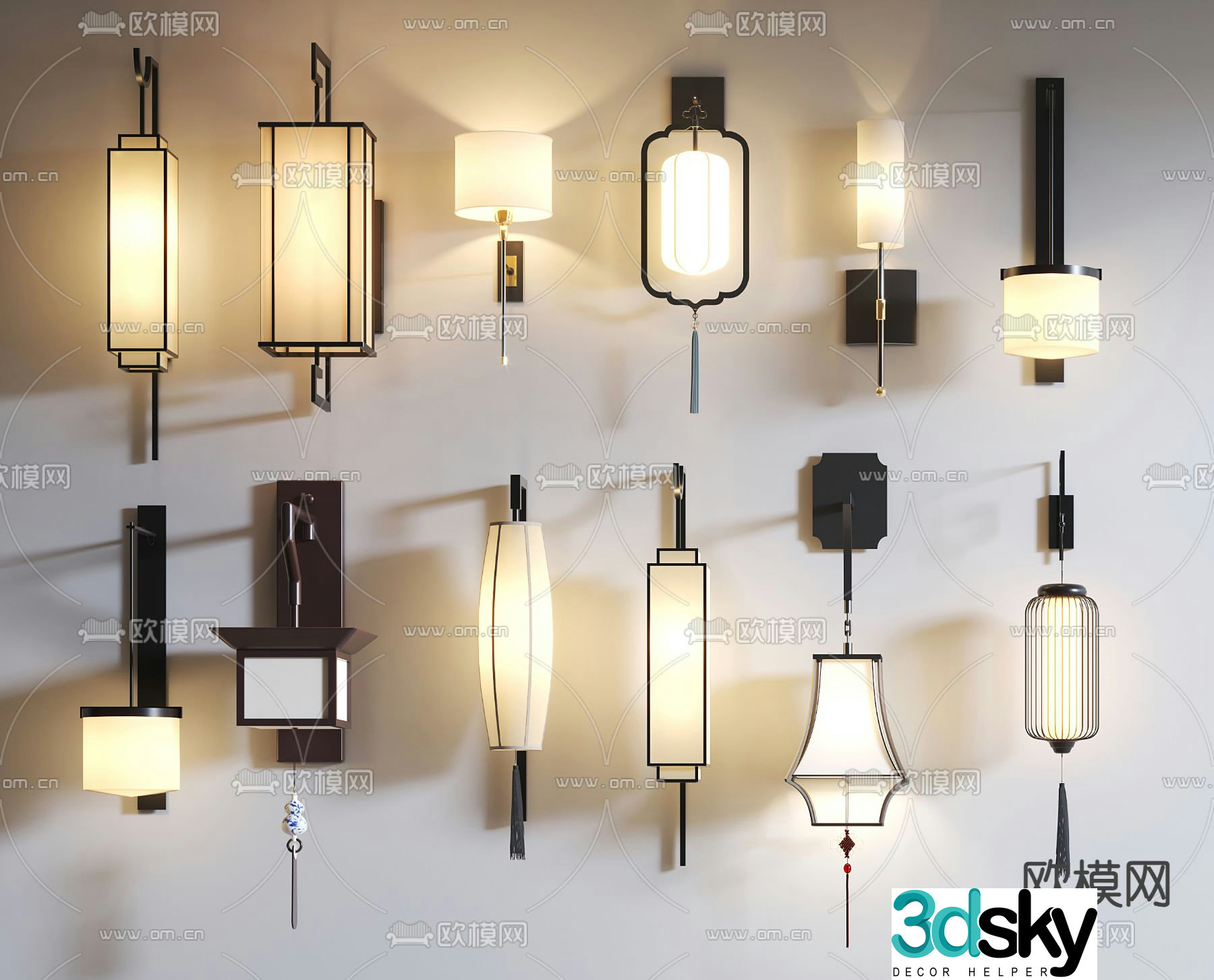 New Chinese style wall lamp lantern 3d model