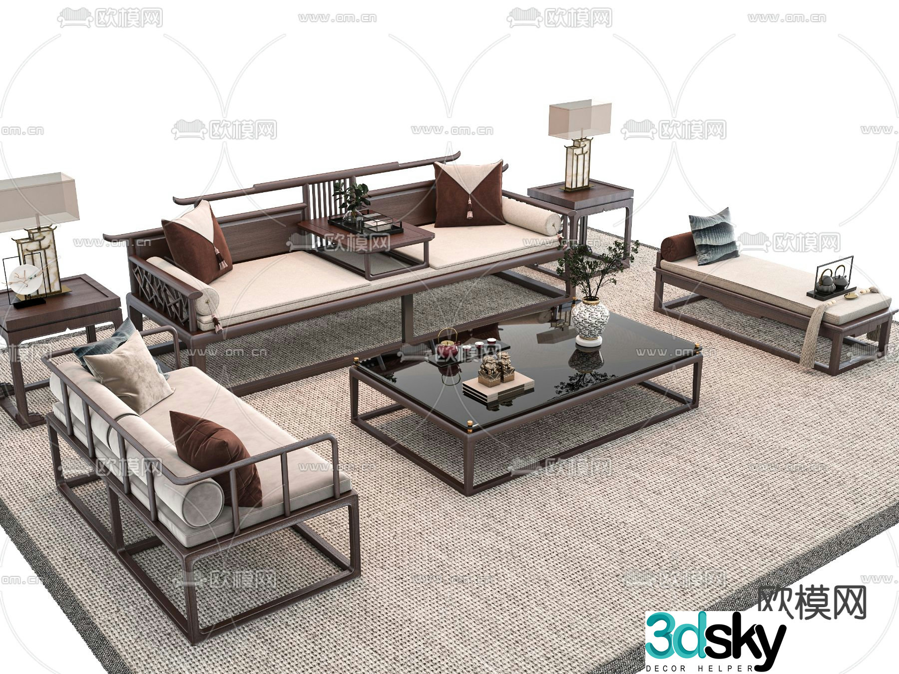 New Chinese style sofa set 3d model