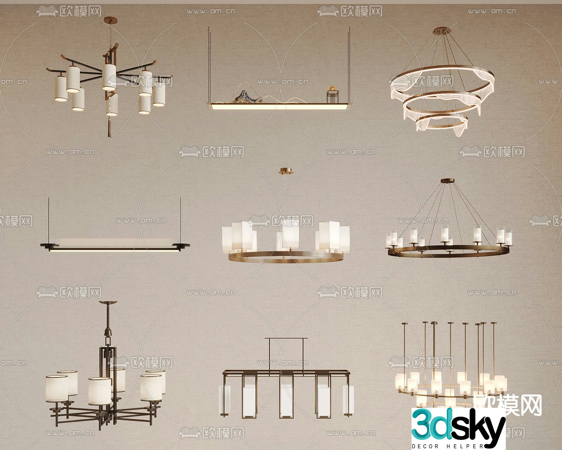 New Chinese style chandelier 3d model