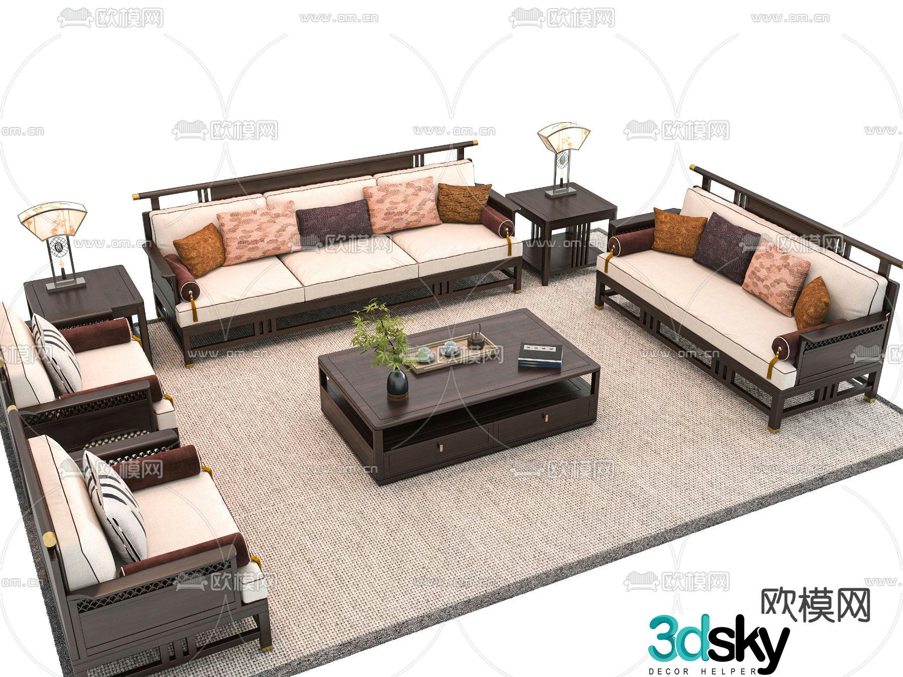 New Chinese style modular sofa 3d model