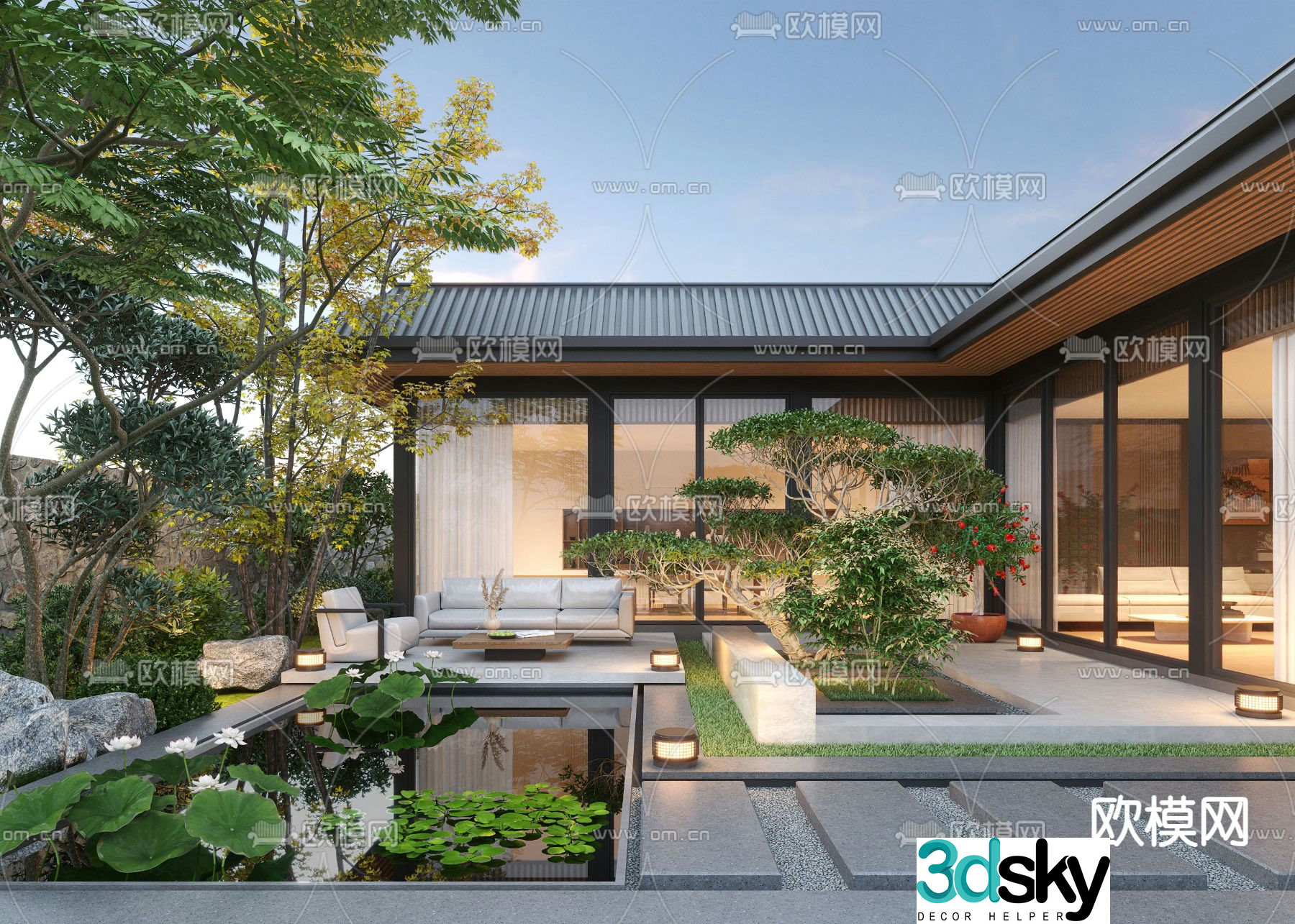 Villa courtyard courtyard water feature 3d model