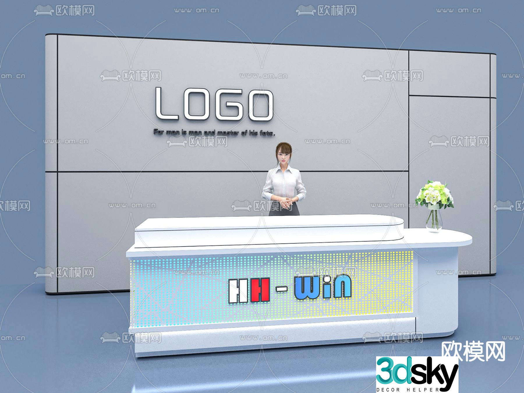 Front desk reception desk activity bar 3d model