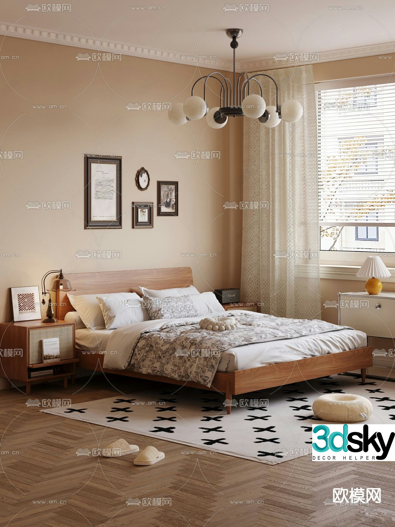 Nordic double bed 3d model
