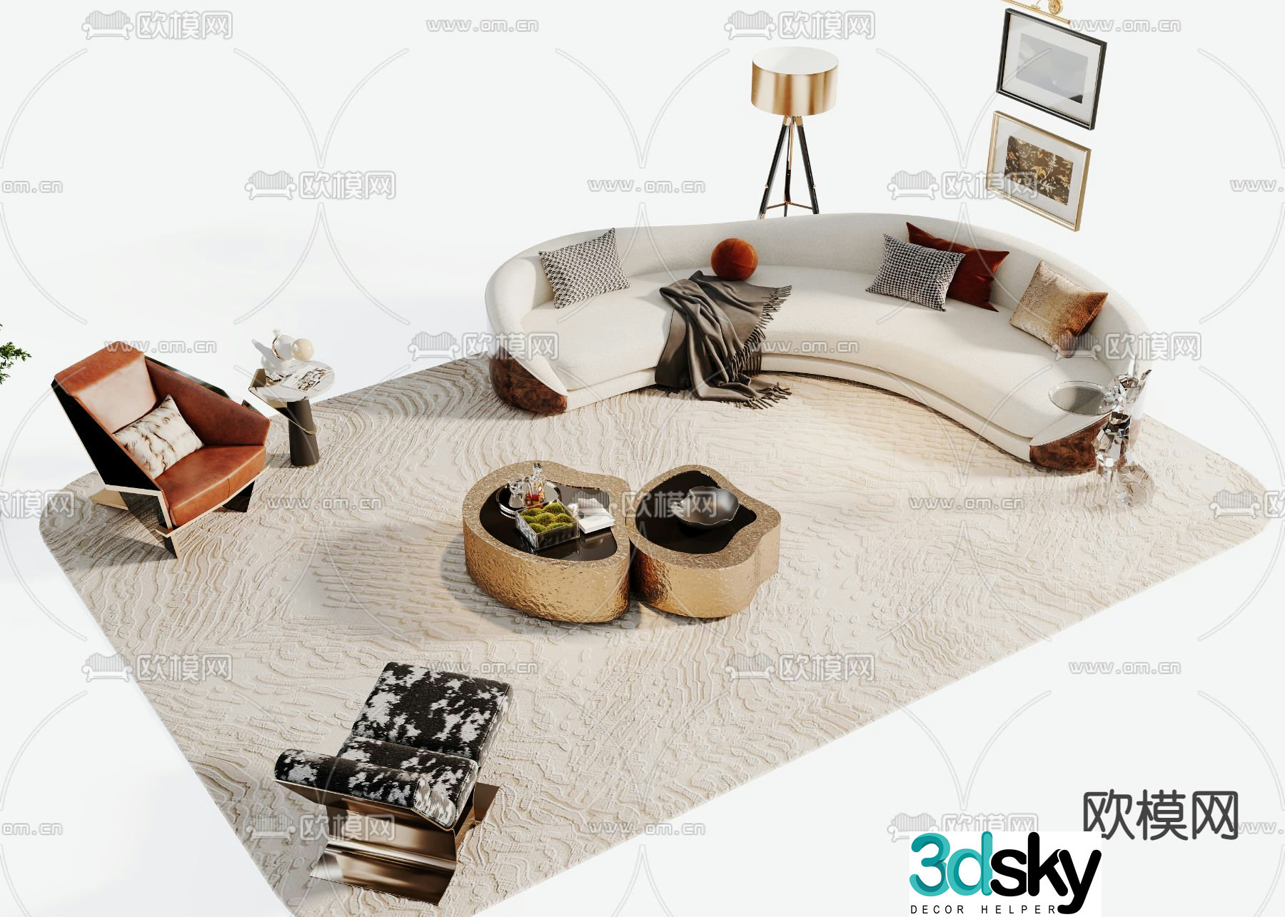 Light luxury sofa coffee table 3D model