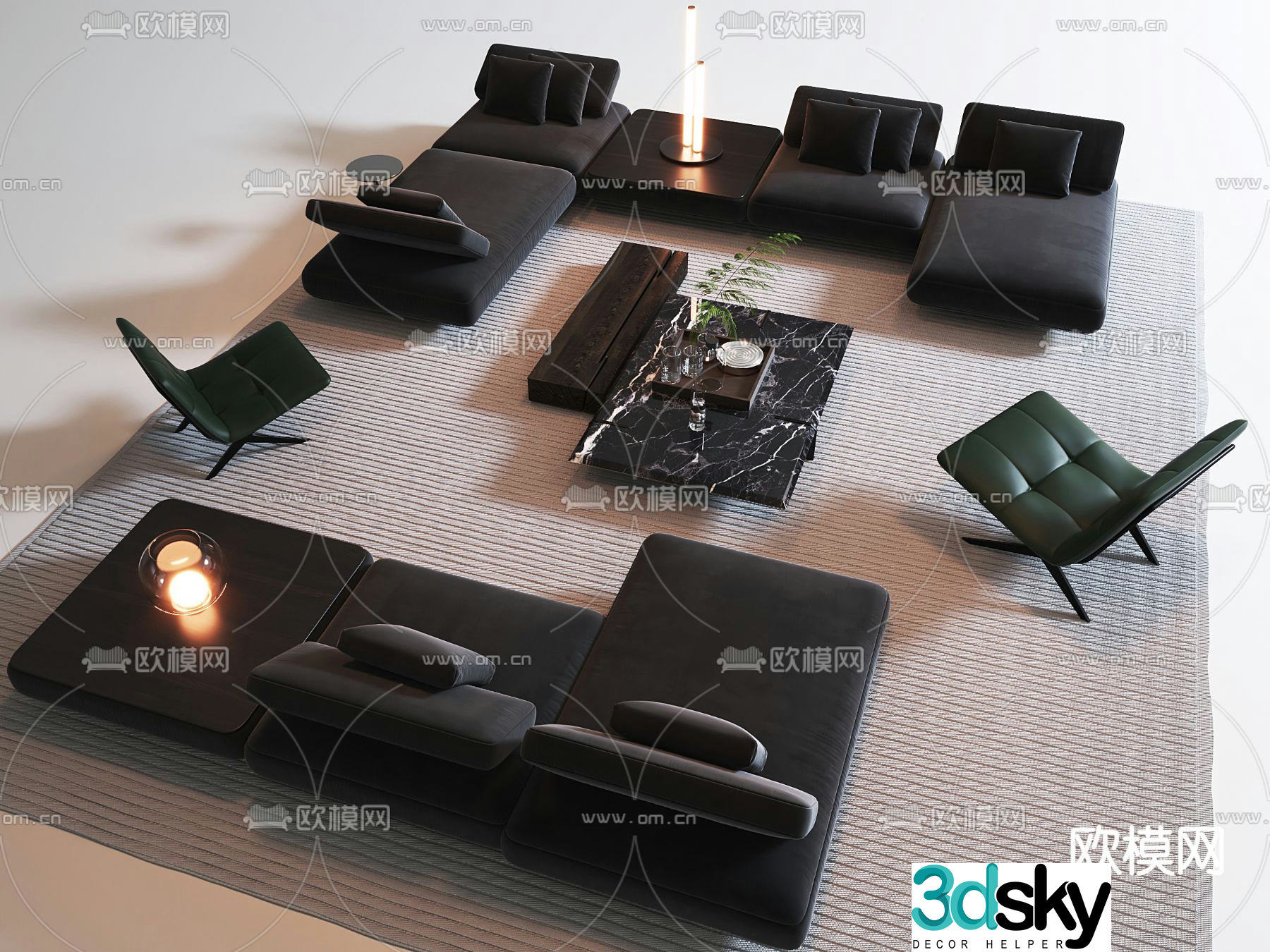 Dark style sofa modular sofa 3D model