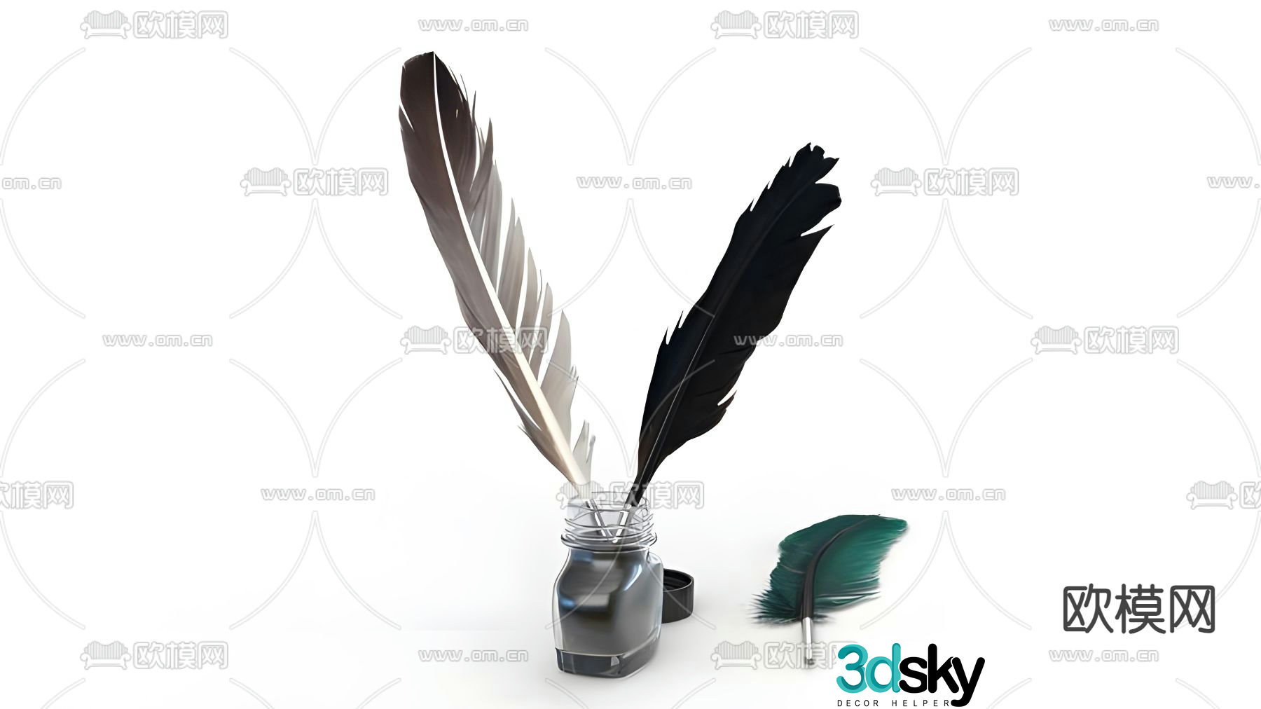 feather bottle ink 3d model
