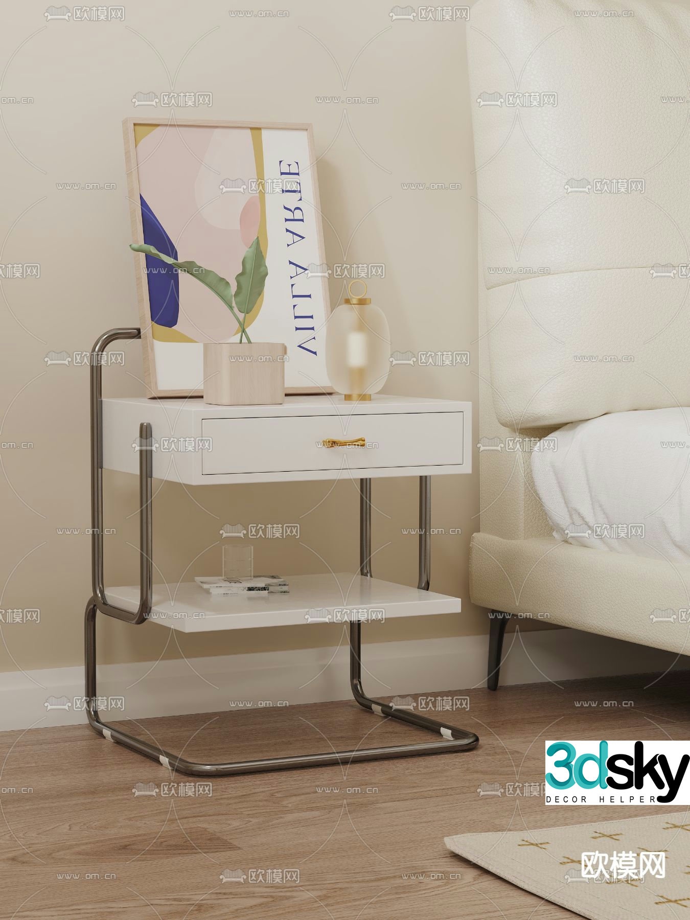 Cream style bedside table 3d model