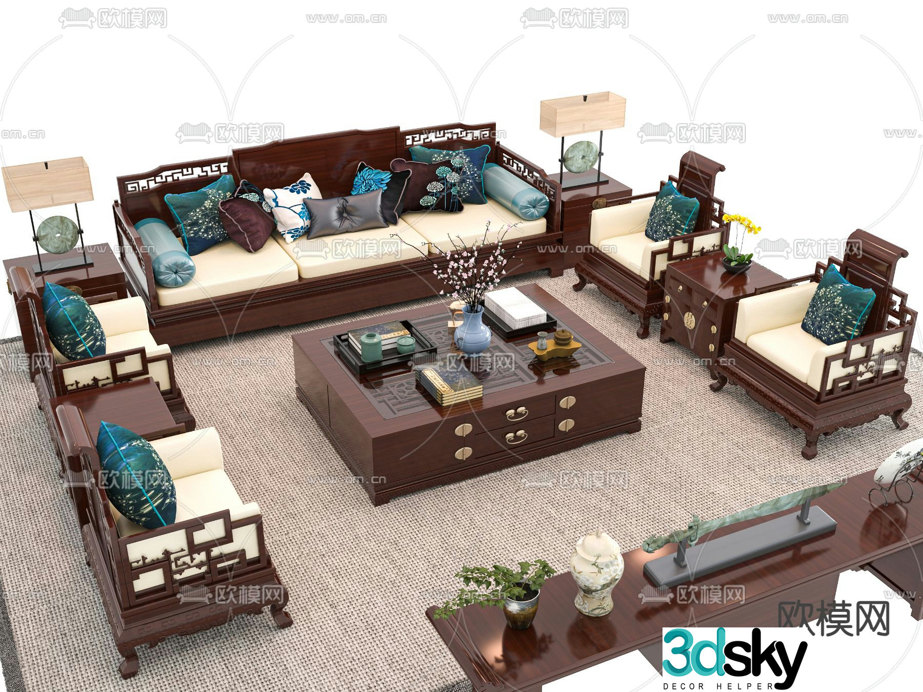 New Chinese style modular sofa 3d model