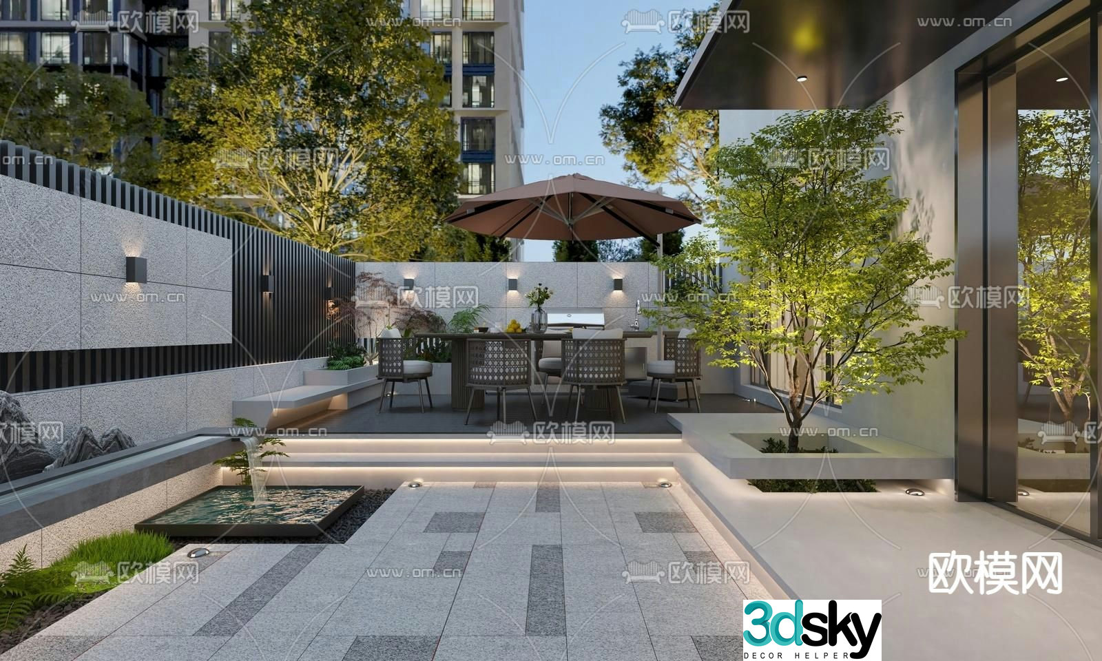 Villa courtyard garden 3d model