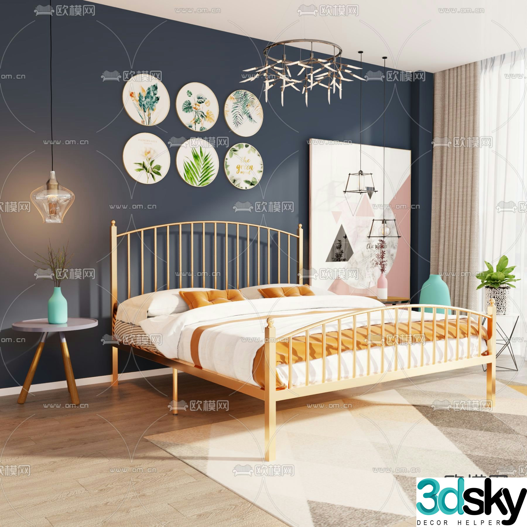 Nordic iron bed double bed iron frame bed 3d model