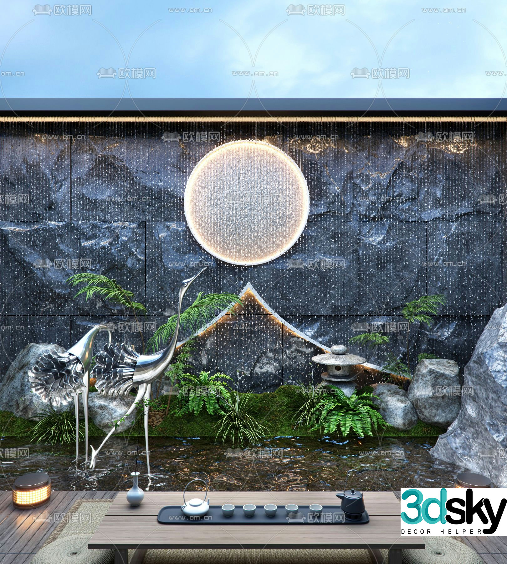 New Chinese style water feature wall feature wall with water water feature fountain 3D model